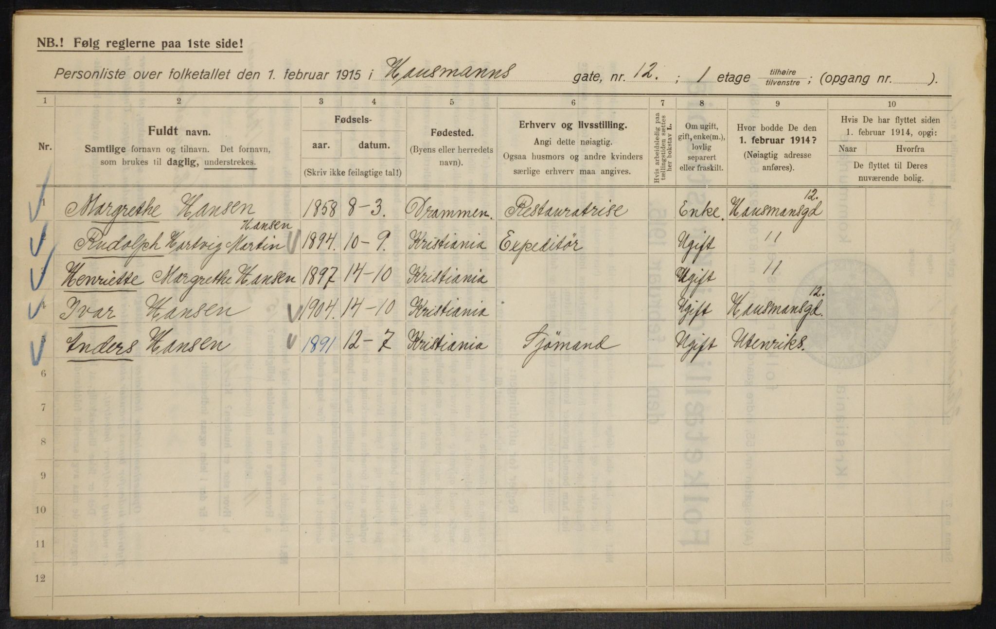 OBA, Municipal Census 1915 for Kristiania, 1915, p. 34805