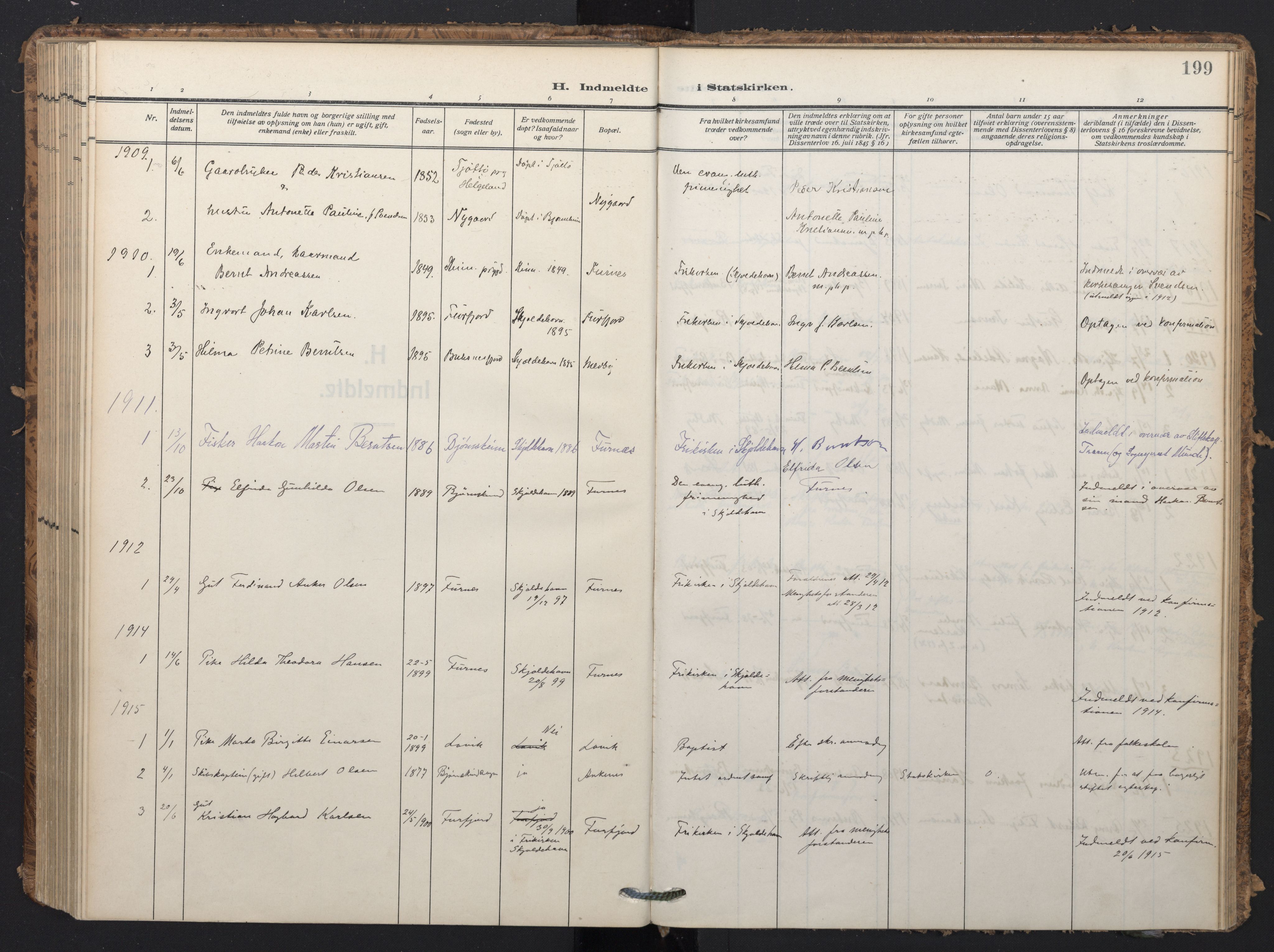 Ministerialprotokoller, klokkerbøker og fødselsregistre - Nordland, SAT/A-1459/898/L1423: Parish register (official) no. 898A03, 1909-1928, p. 199