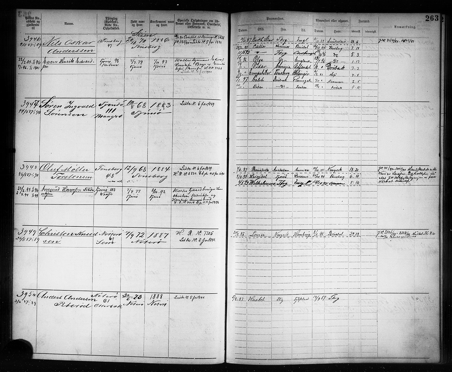 Tønsberg innrulleringskontor, AV/SAKO-A-786/F/Fb/L0007: Annotasjonsrulle Patent nr. 2636-5150, 1881-1892, p. 264