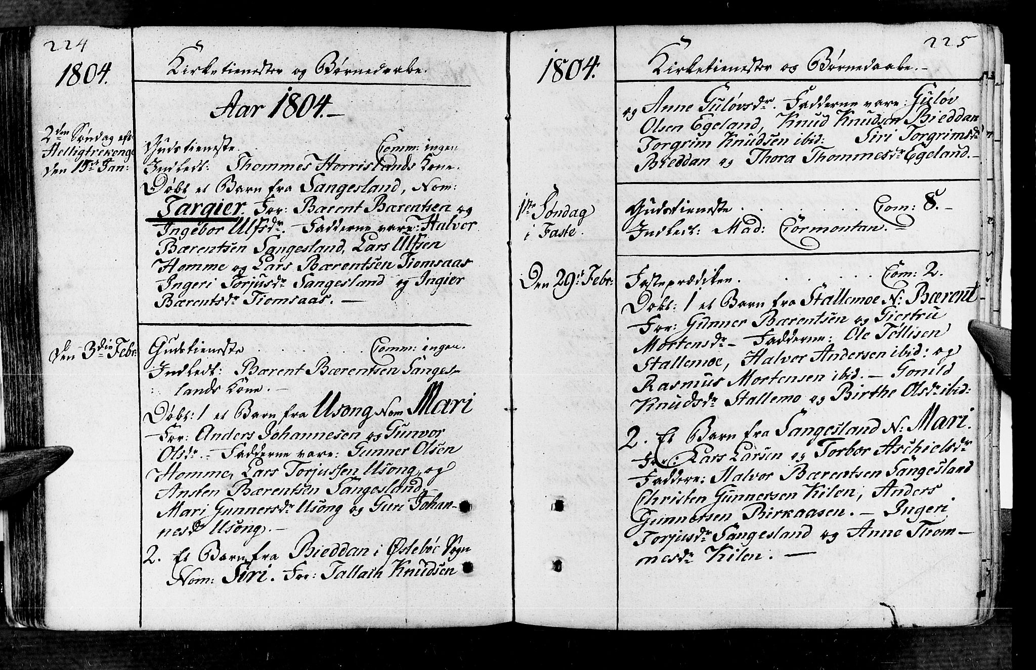 Vennesla sokneprestkontor, AV/SAK-1111-0045/Fa/Fac/L0002: Parish register (official) no. A 2, 1785-1834, p. 224-225