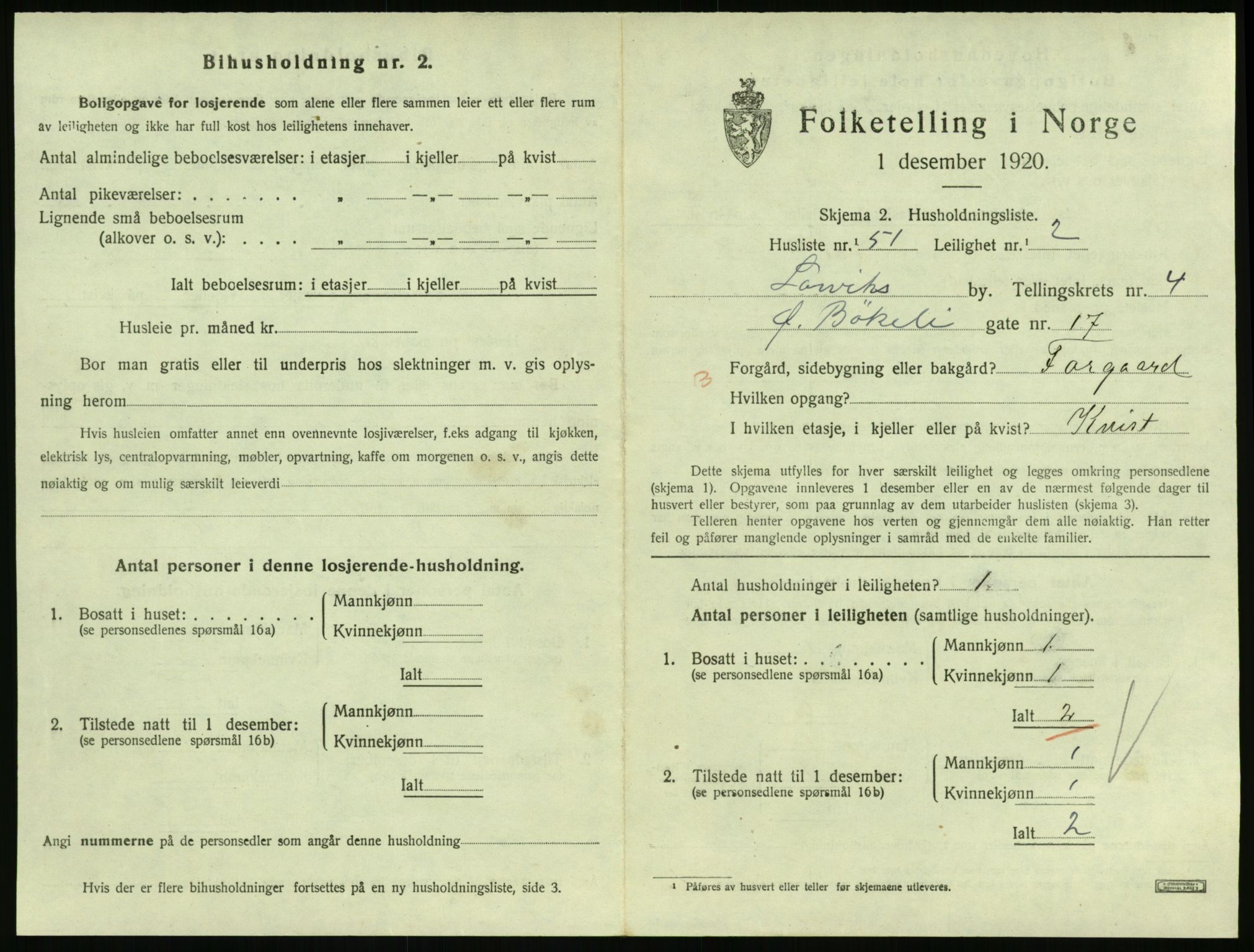 SAKO, 1920 census for Larvik, 1920, p. 4400