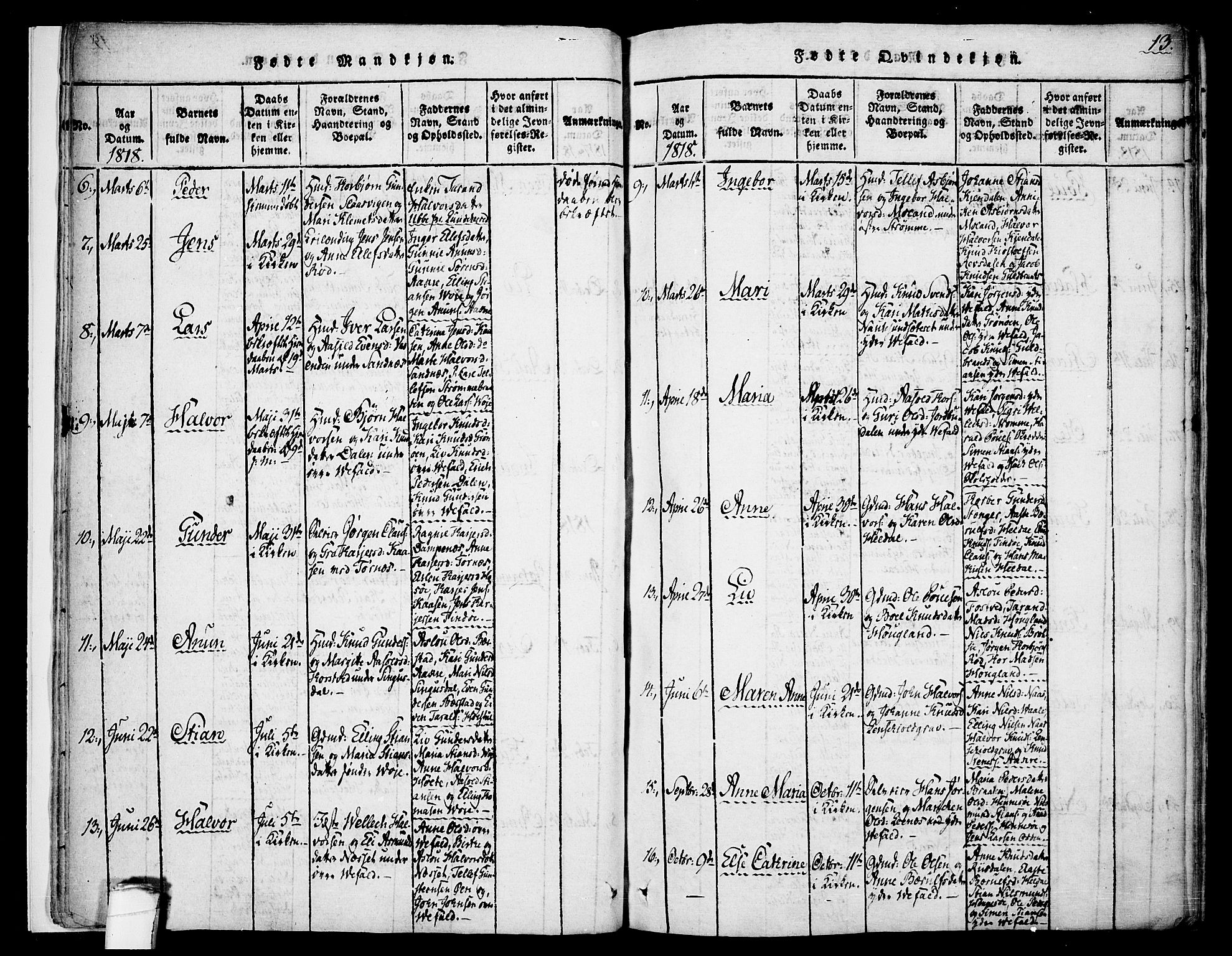Drangedal kirkebøker, SAKO/A-258/F/Fa/L0005: Parish register (official) no. 5 /1, 1814-1831, p. 13