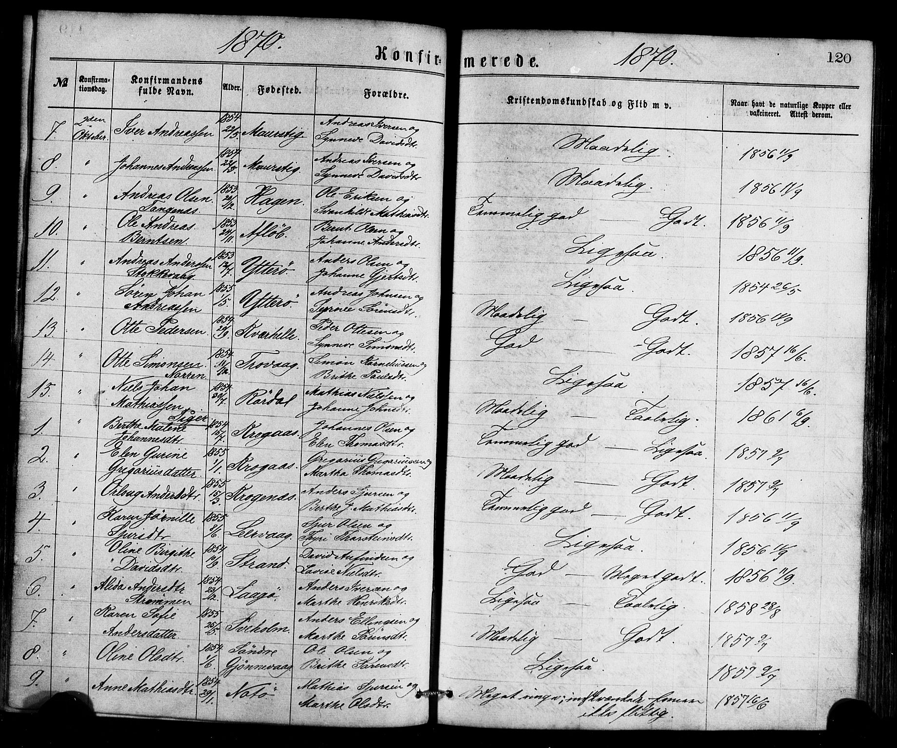 Gulen sokneprestembete, AV/SAB-A-80201/H/Haa/Haaa/L0023: Parish register (official) no. A 23, 1870-1880, p. 120