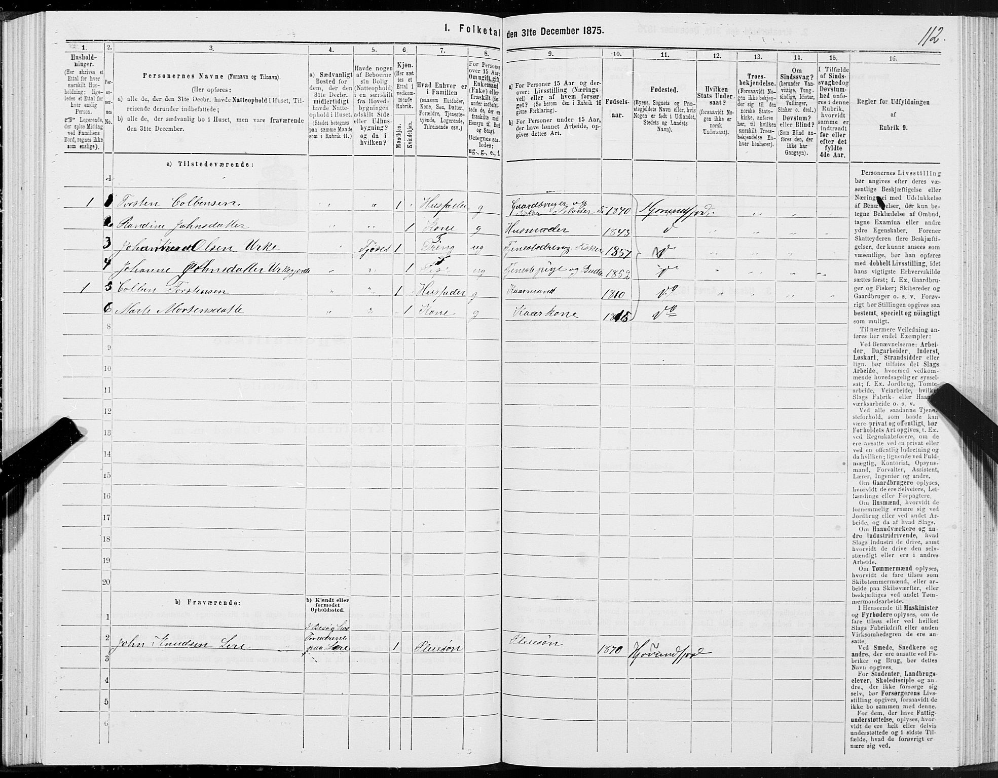 SAT, 1875 census for 1522P Hjørundfjord, 1875, p. 1112