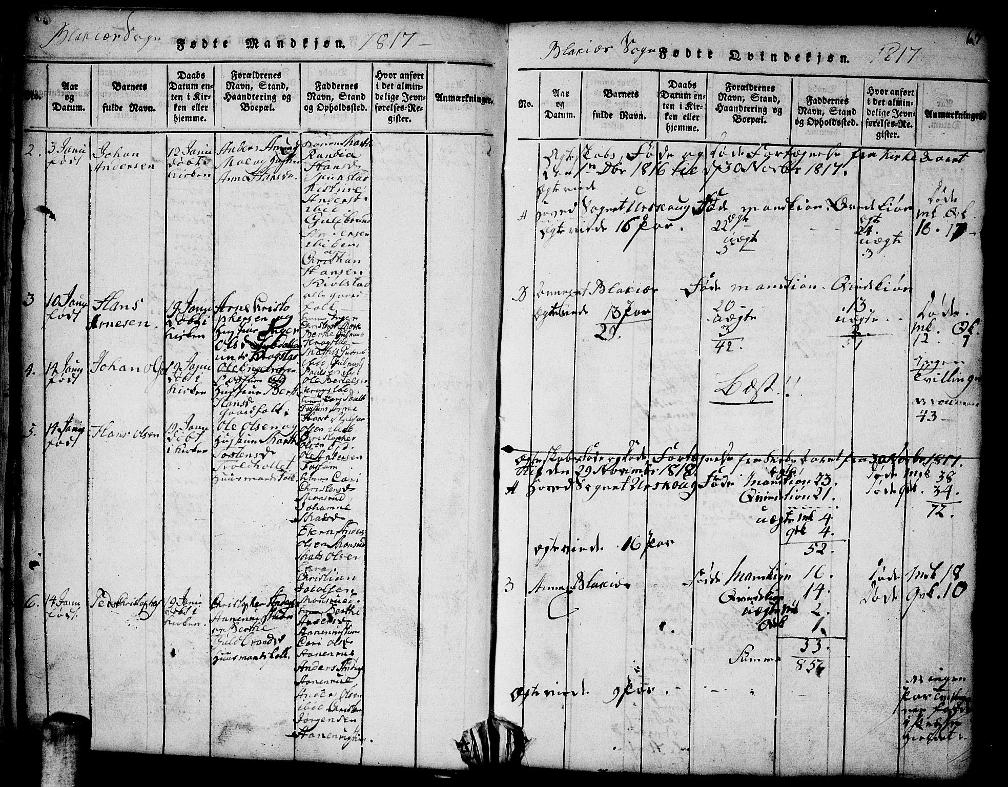 Aurskog prestekontor Kirkebøker, SAO/A-10304a/F/Fa/L0005: Parish register (official) no. I 5, 1814-1829, p. 67