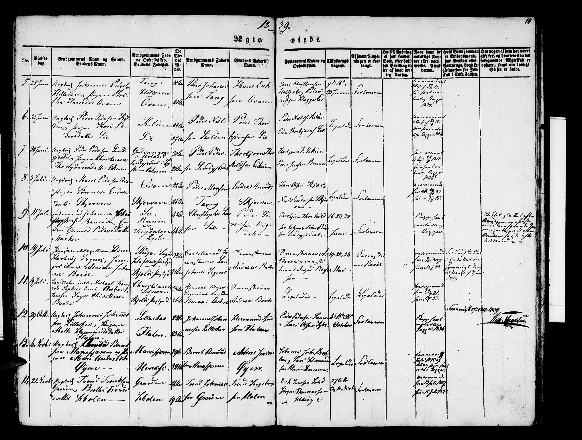 Hafslo sokneprestembete, AV/SAB-A-80301/H/Haa/Haaa/L0007: Parish register (official) no. A 7, 1834-1854, p. 14