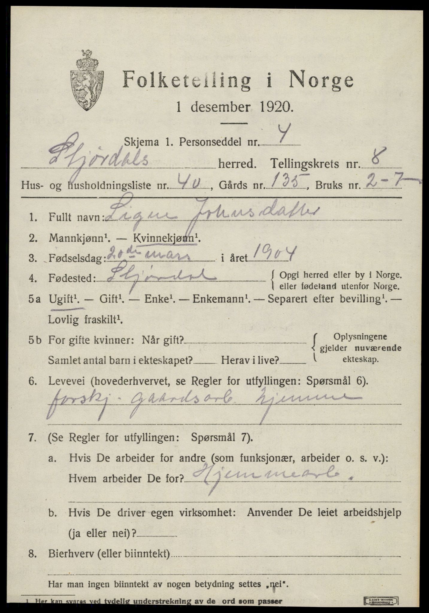 SAT, 1920 census for Stjørdal, 1920, p. 8268