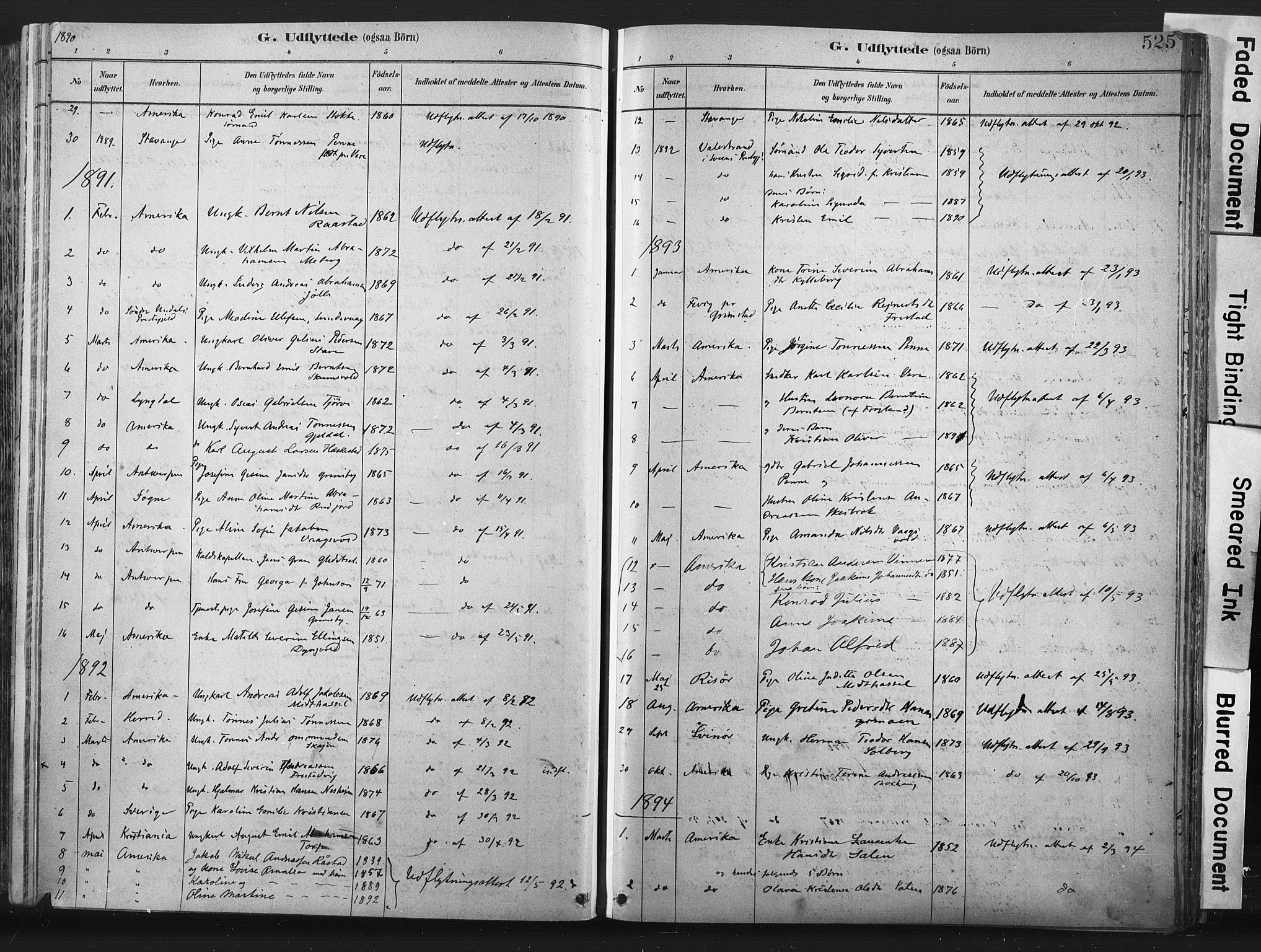 Lista sokneprestkontor, SAK/1111-0027/F/Fa/L0012: Parish register (official) no. A 12, 1879-1903, p. 525