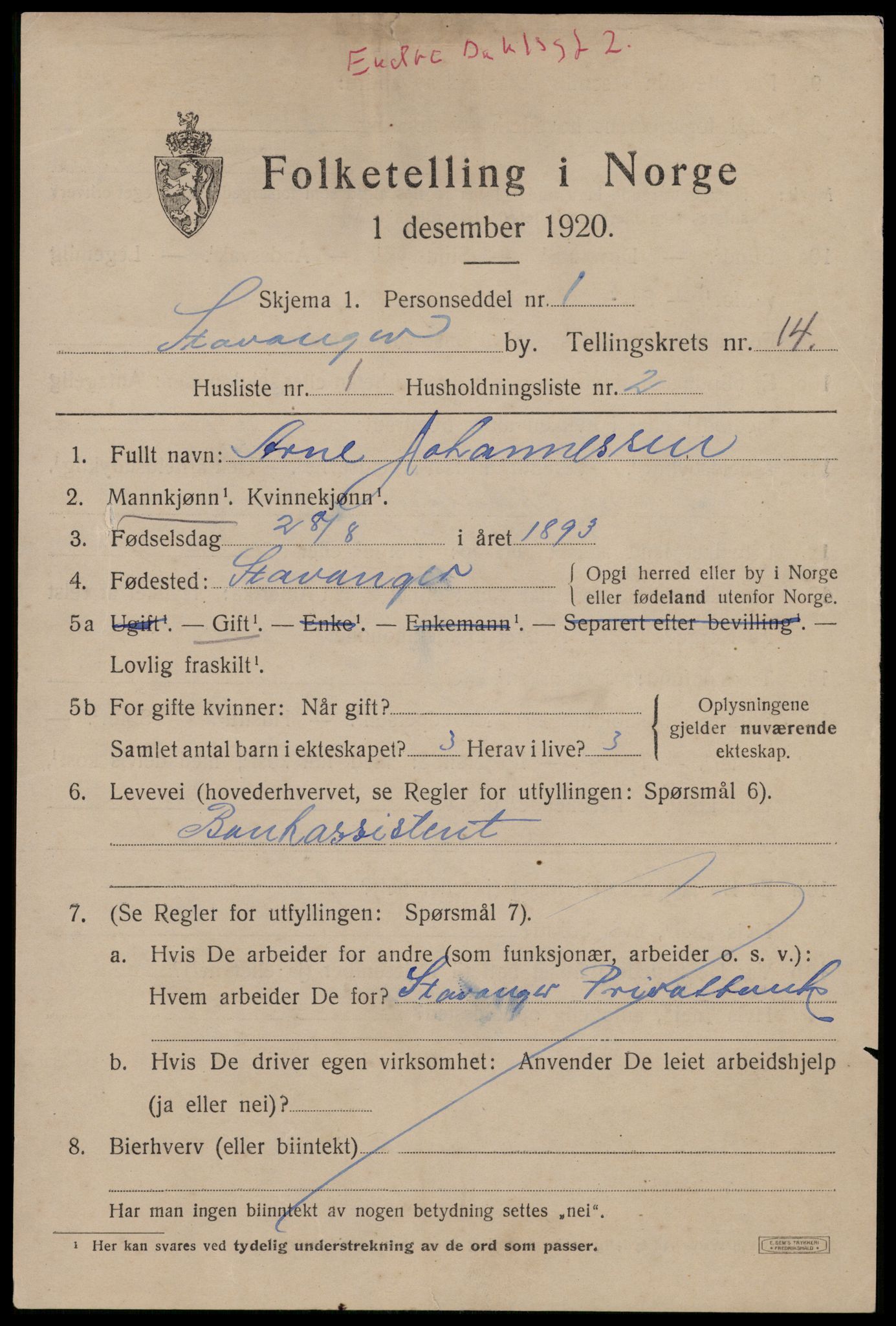 SAST, 1920 census for Stavanger, 1920, p. 61430