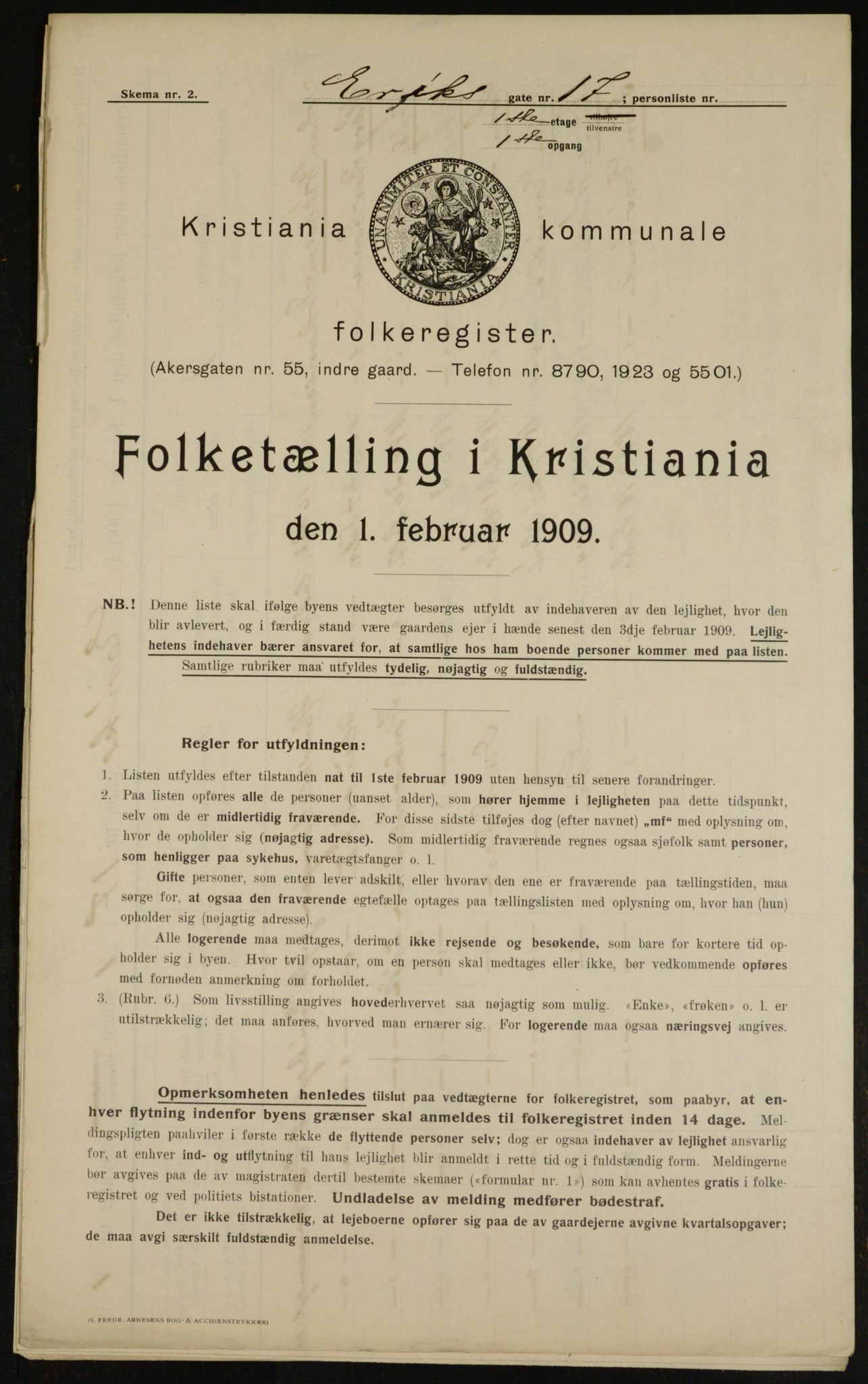 OBA, Municipal Census 1909 for Kristiania, 1909, p. 18162