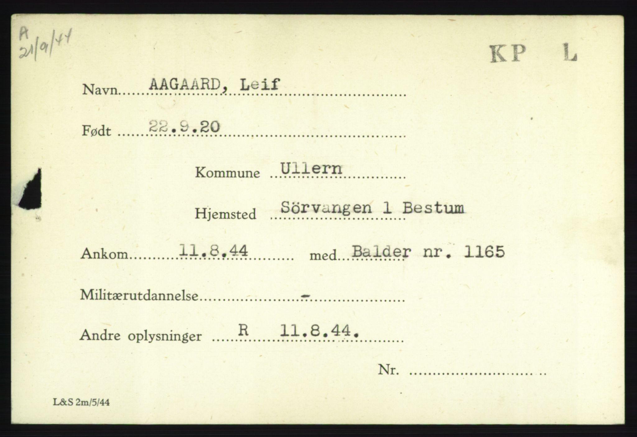 Forsvarets Overkommando. 2. kontor. Arkiv 8.1. Mottakersentralen FDE og FO.II, RA/RAFA-6952/P/Pa/L0001: AA/Å - Andvig , 1940-1945, p. 3