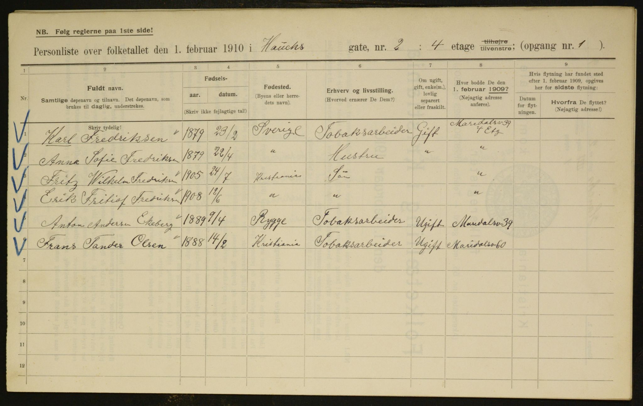 OBA, Municipal Census 1910 for Kristiania, 1910, p. 33245