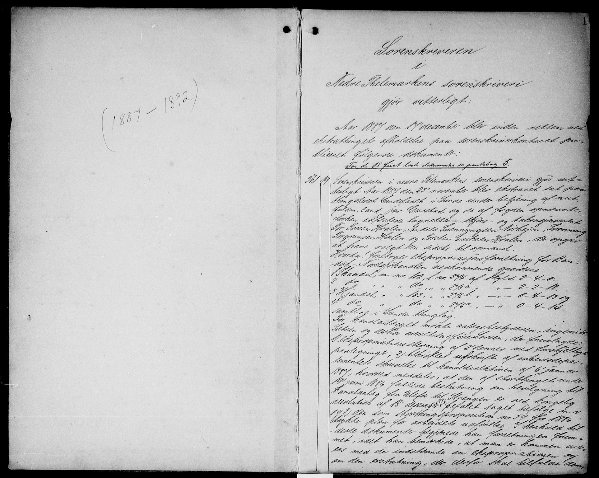 Nedre Telemark sorenskriveri, SAKO/A-135/G/Ga/Gaa/L0006: Mortgage book no. I 6, 1887-1892, p. 0-1