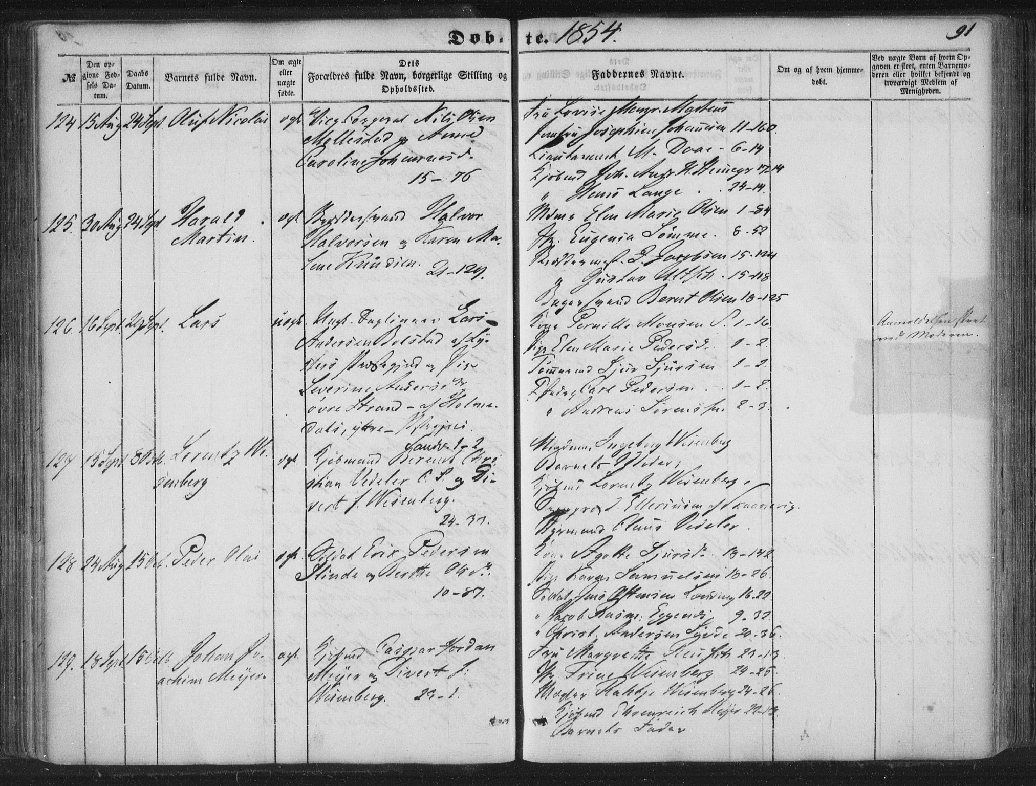 Korskirken sokneprestembete, SAB/A-76101/H/Haa/L0017: Parish register (official) no. B 3, 1851-1857, p. 91