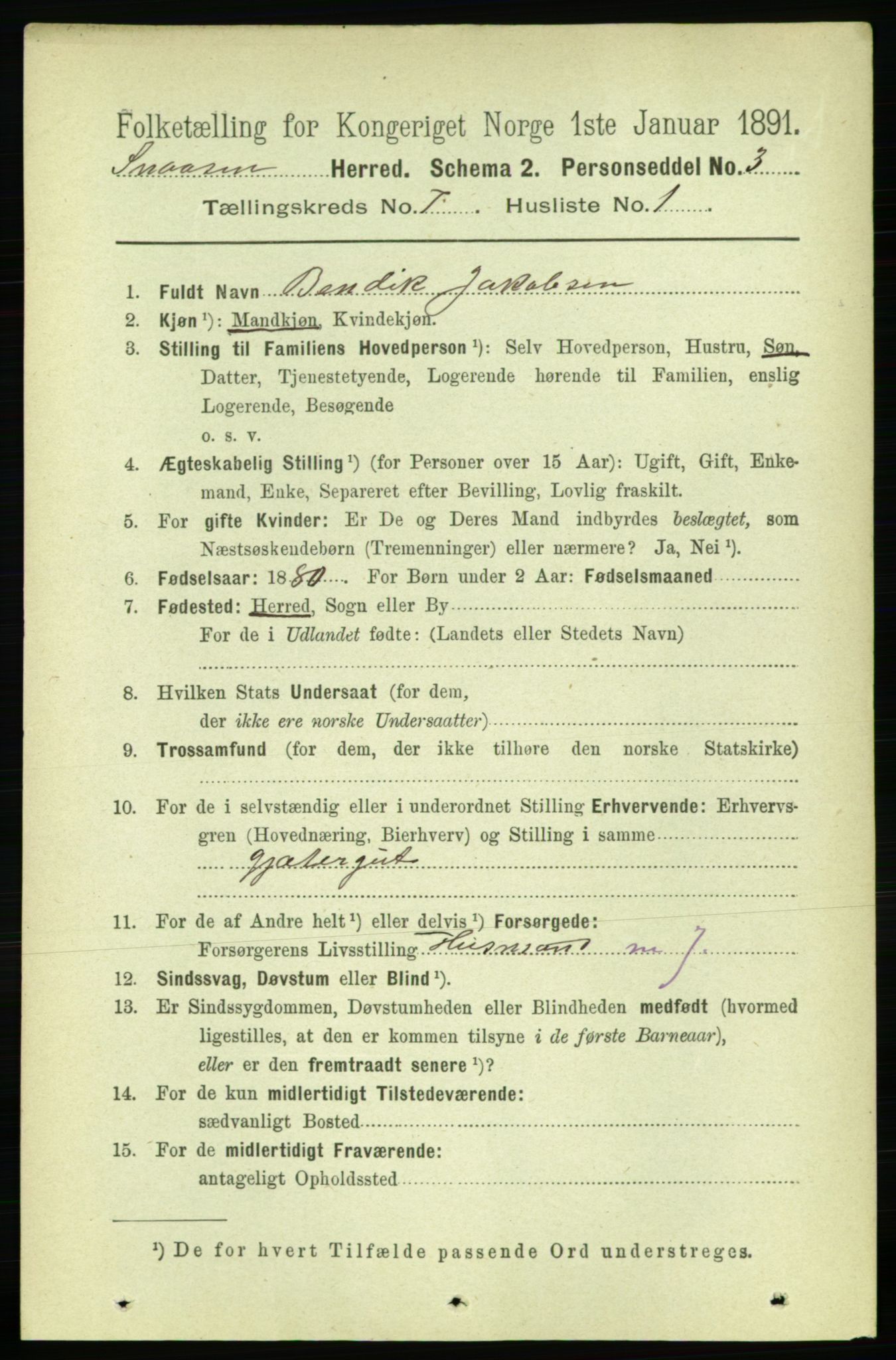 RA, 1891 census for 1736 Snåsa, 1891, p. 2348