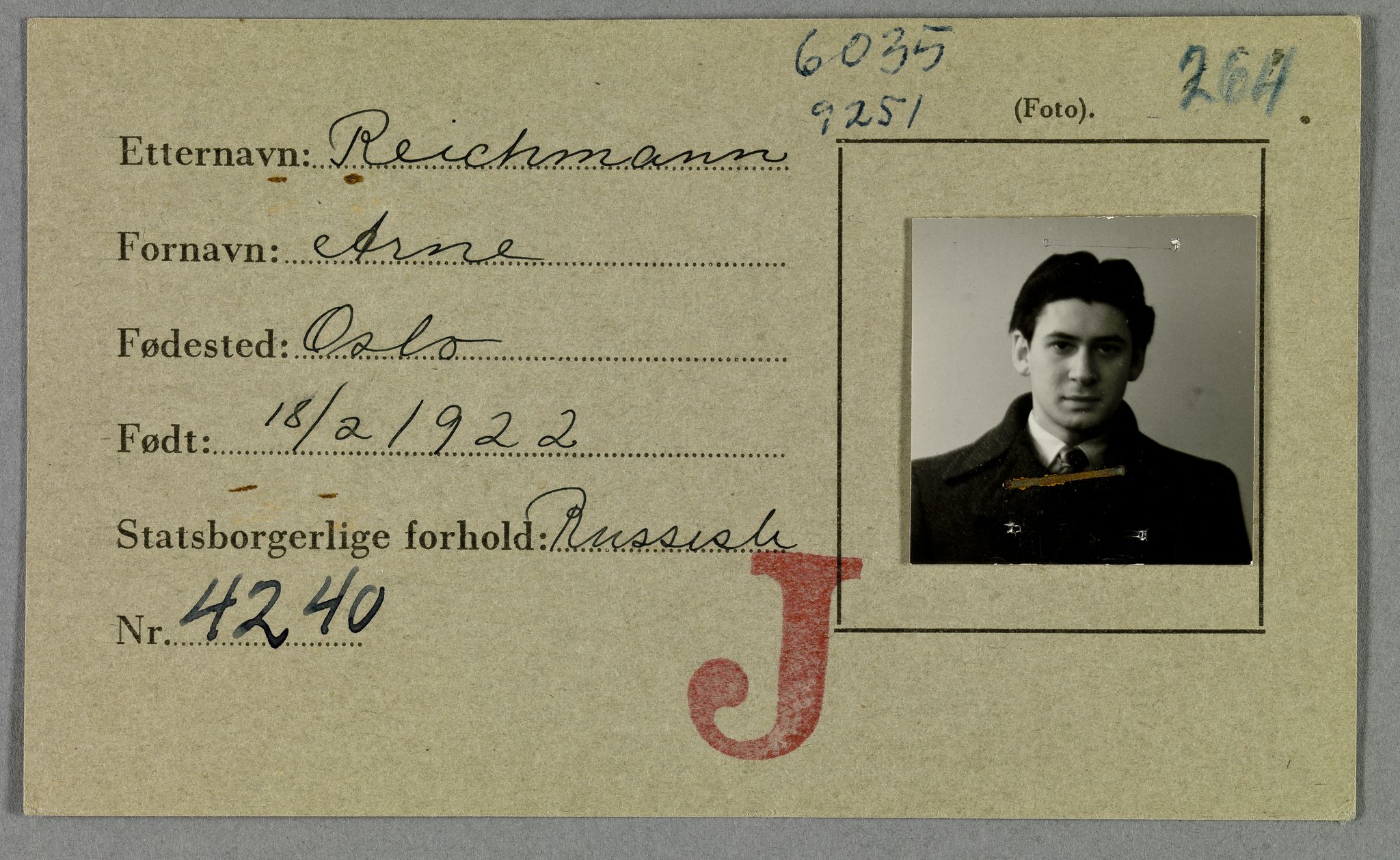 Sosialdepartementet, Våre Falne, RA/S-1708/E/Ee/L0021A: Fotografier av jøder på legitimasjonskort (1941-42), 1941-1942, p. 279