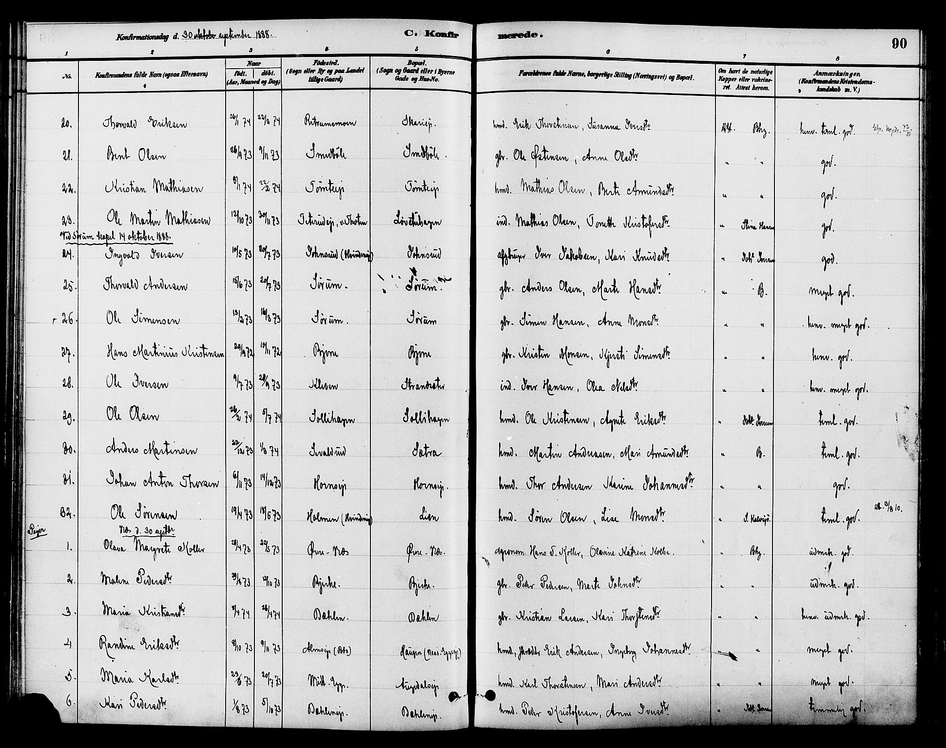Gran prestekontor, SAH/PREST-112/H/Ha/Haa/L0015: Parish register (official) no. 15, 1880-1888, p. 90