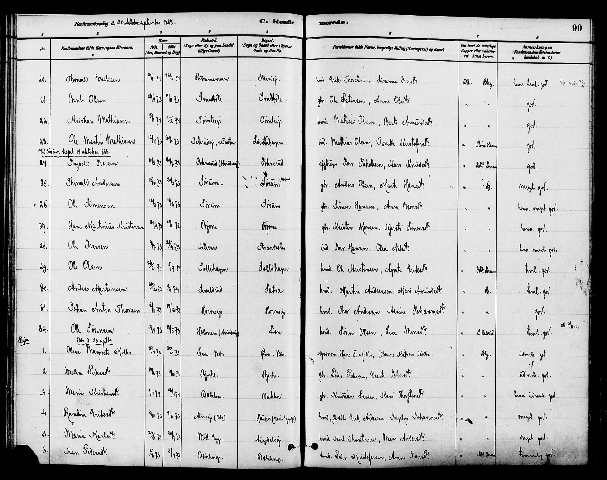 Gran prestekontor, AV/SAH-PREST-112/H/Ha/Haa/L0015: Parish register (official) no. 15, 1880-1888, p. 90