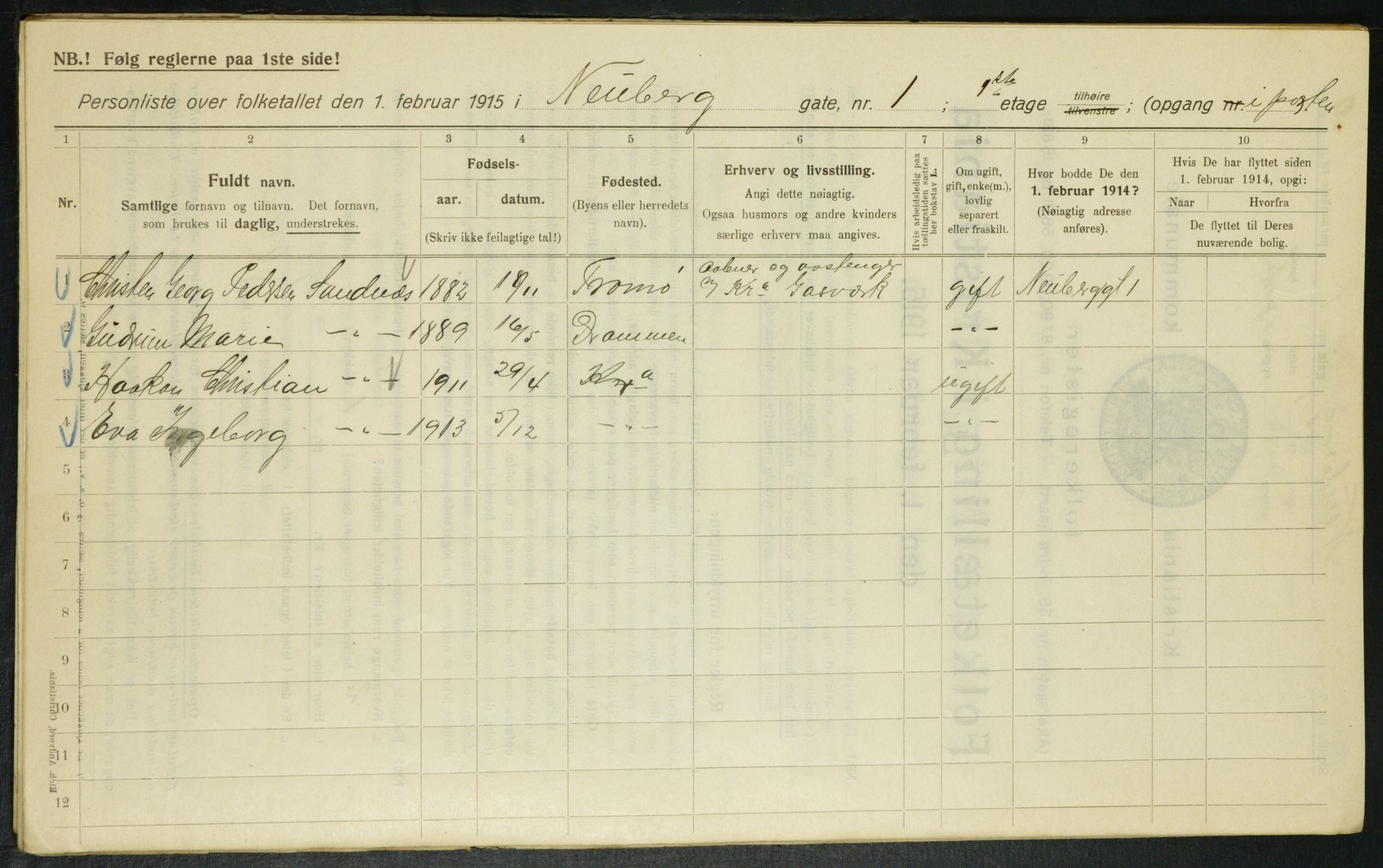 OBA, Municipal Census 1915 for Kristiania, 1915, p. 69057