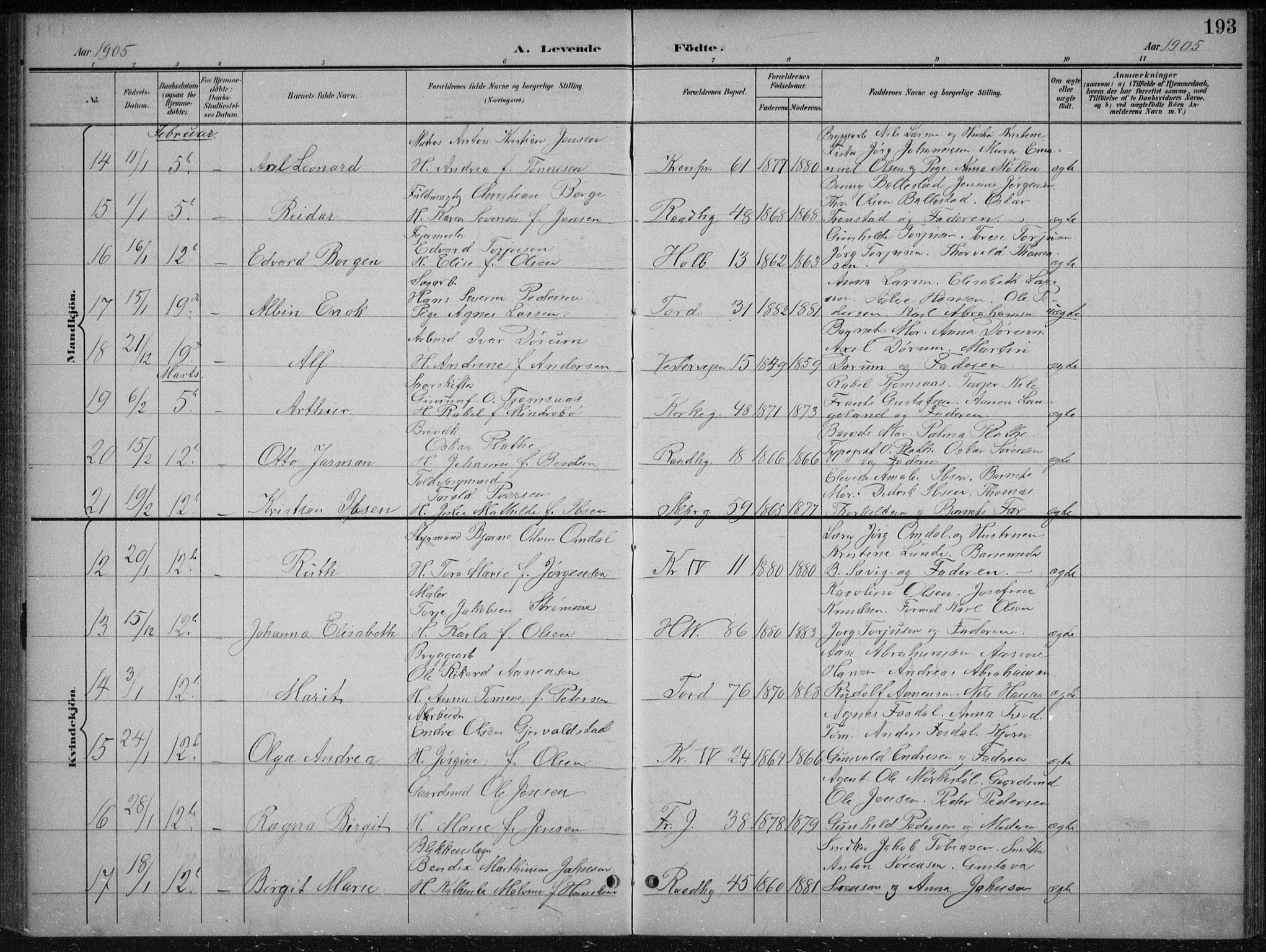 Kristiansand domprosti, AV/SAK-1112-0006/F/Fb/L0018: Parish register (copy) no. B 18, 1896-1905, p. 193