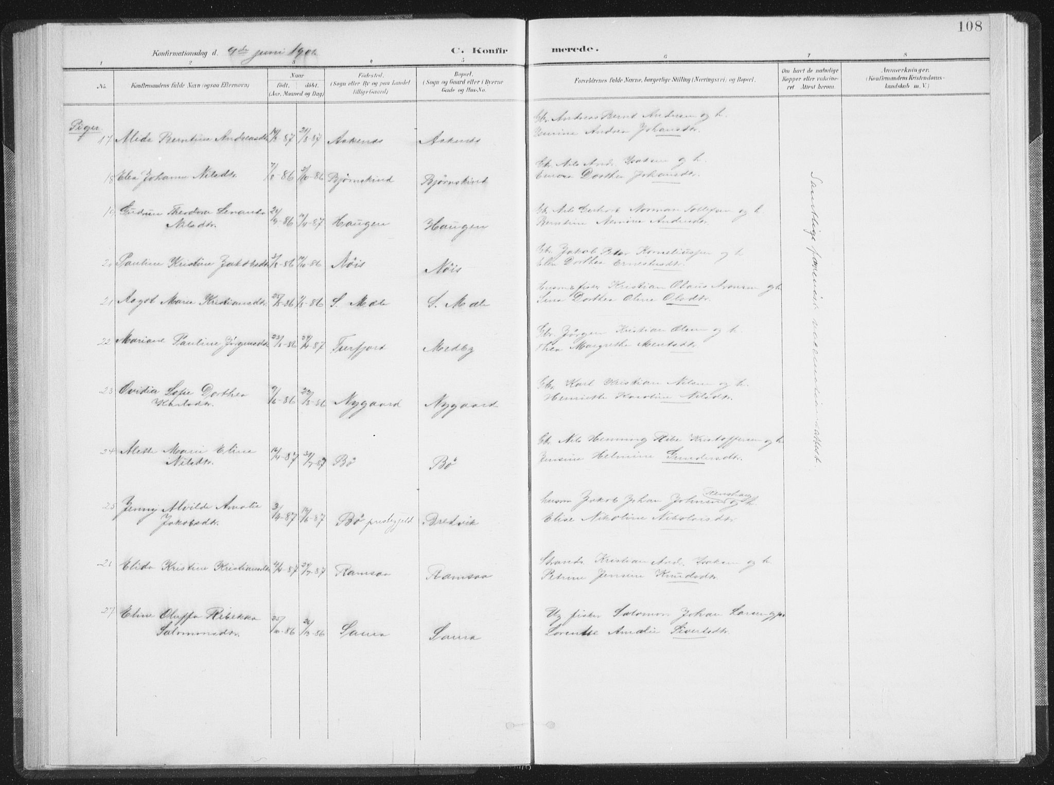 Ministerialprotokoller, klokkerbøker og fødselsregistre - Nordland, SAT/A-1459/897/L1400: Parish register (official) no. 897A07, 1897-1908, p. 108