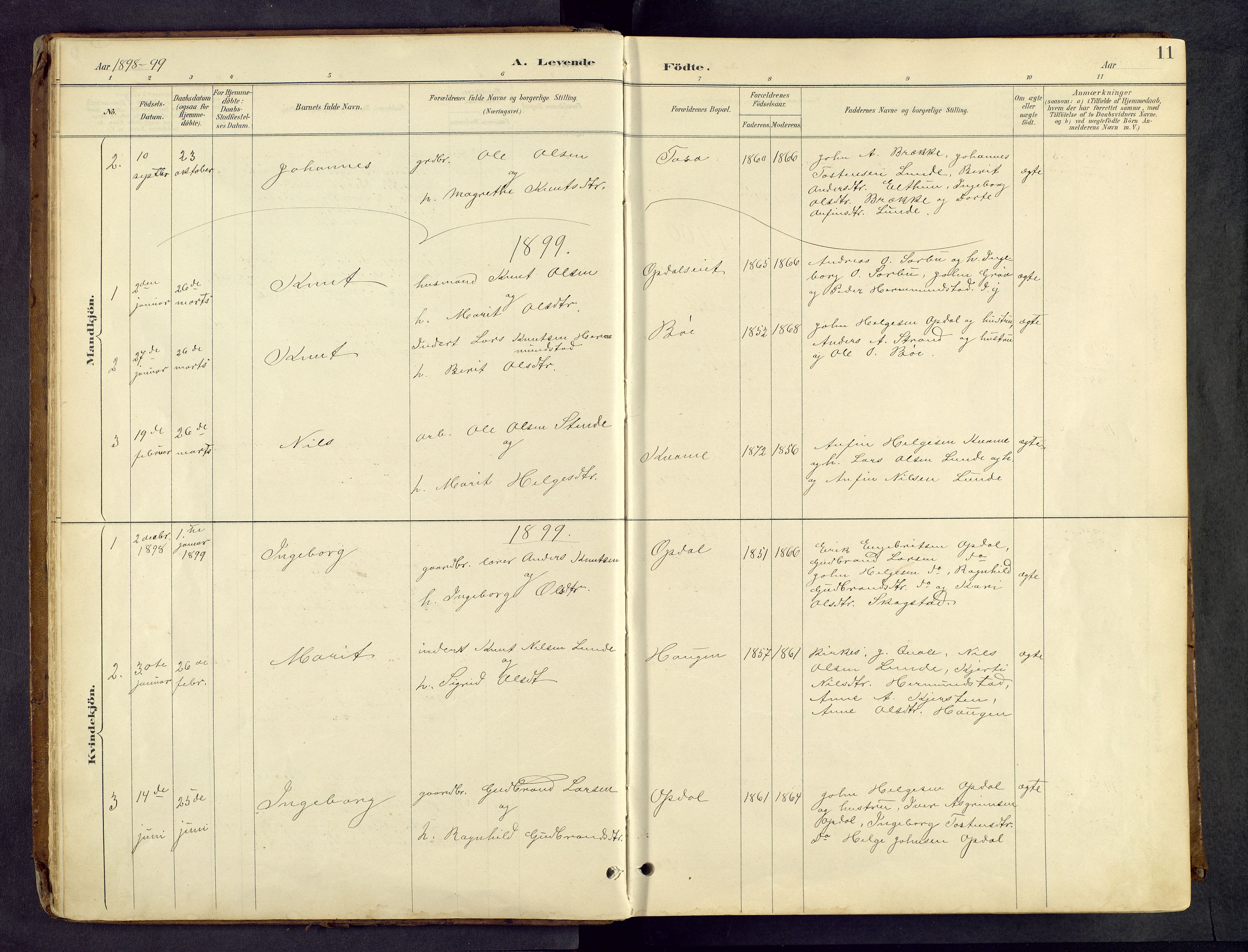 Vang prestekontor, Valdres, SAH/PREST-140/H/Hb/L0005: Parish register (copy) no. 5, 1889-1945, p. 11
