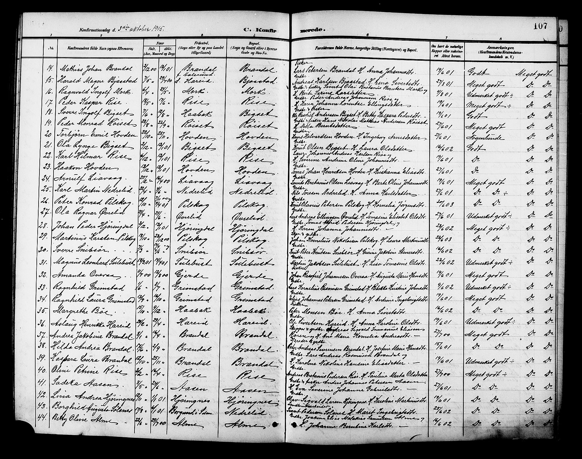 Ministerialprotokoller, klokkerbøker og fødselsregistre - Møre og Romsdal, SAT/A-1454/510/L0126: Parish register (copy) no. 510C03, 1900-1922, p. 107