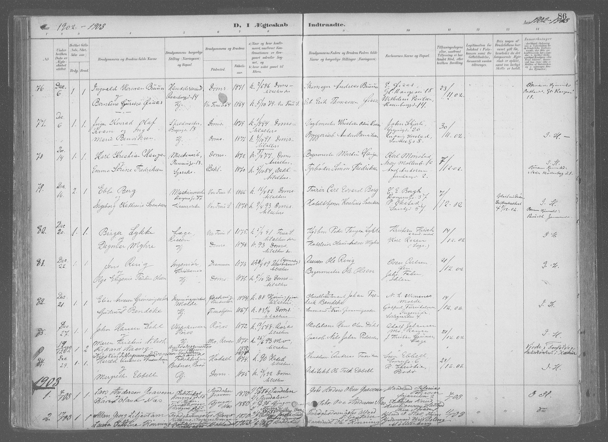 Ministerialprotokoller, klokkerbøker og fødselsregistre - Sør-Trøndelag, SAT/A-1456/601/L0064: Parish register (official) no. 601A31, 1891-1911, p. 86