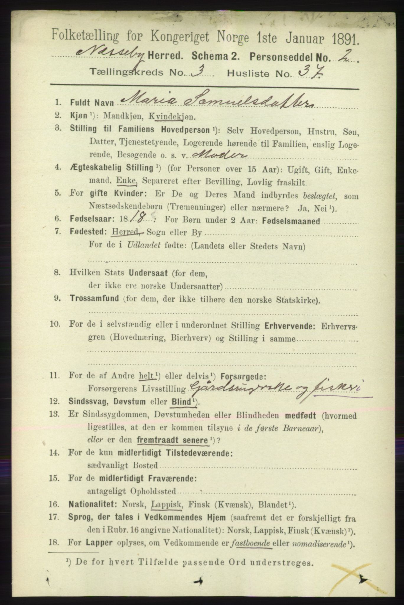 RA, 1891 census for 2027 Nesseby, 1891, p. 1203