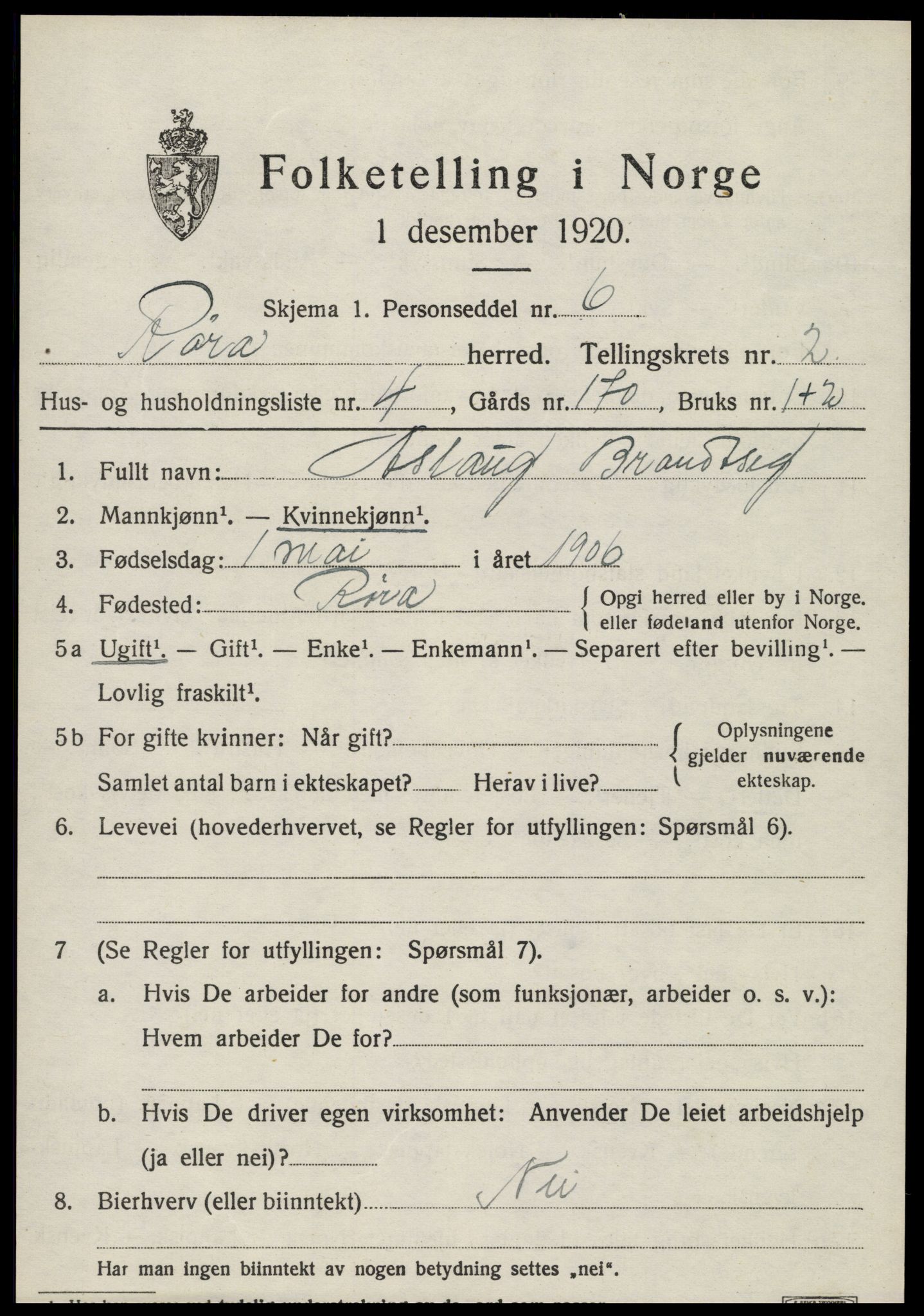 SAT, 1920 census for Røra, 1920, p. 1549