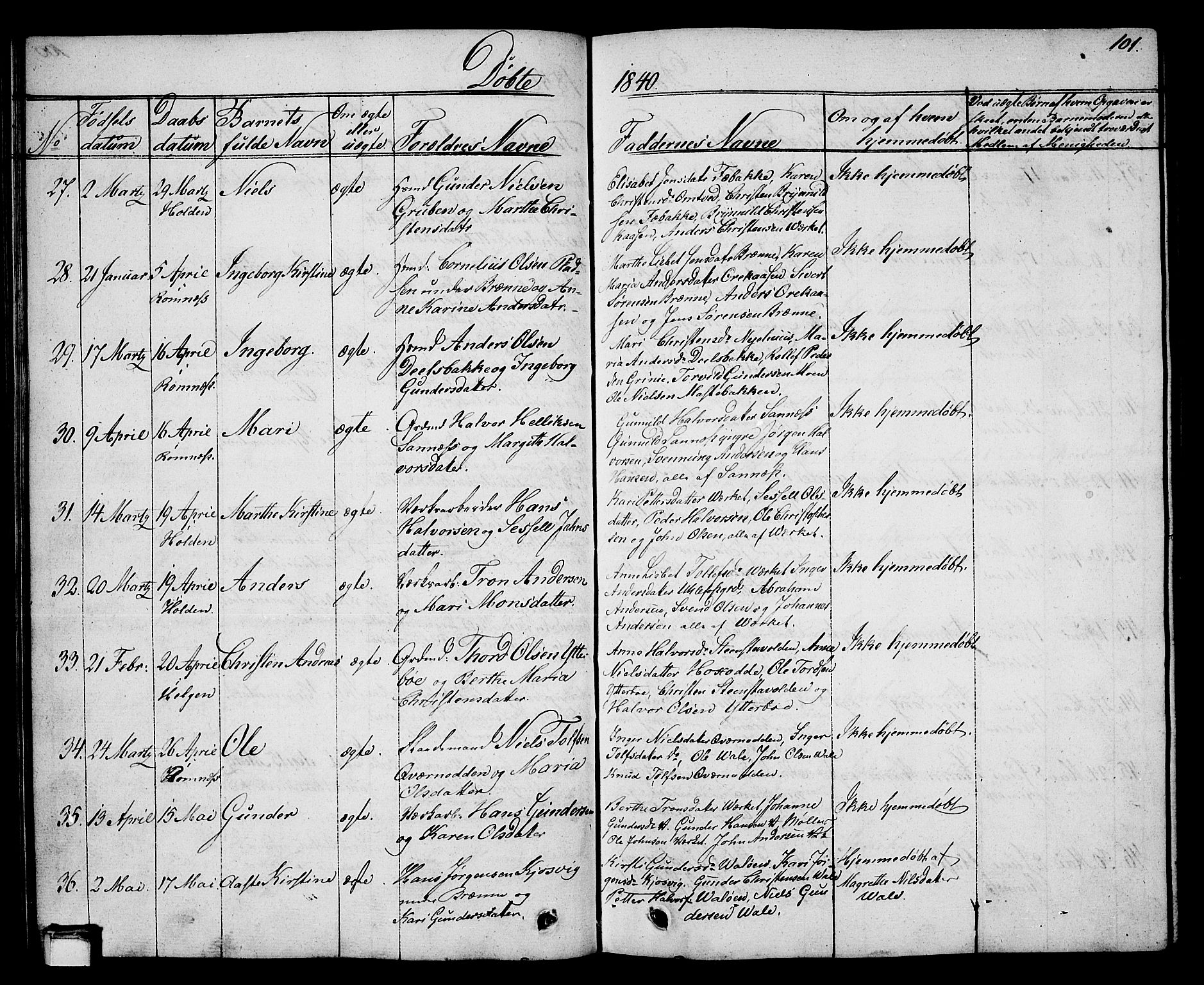 Holla kirkebøker, AV/SAKO-A-272/G/Ga/L0002: Parish register (copy) no. I 2, 1830-1848, p. 101