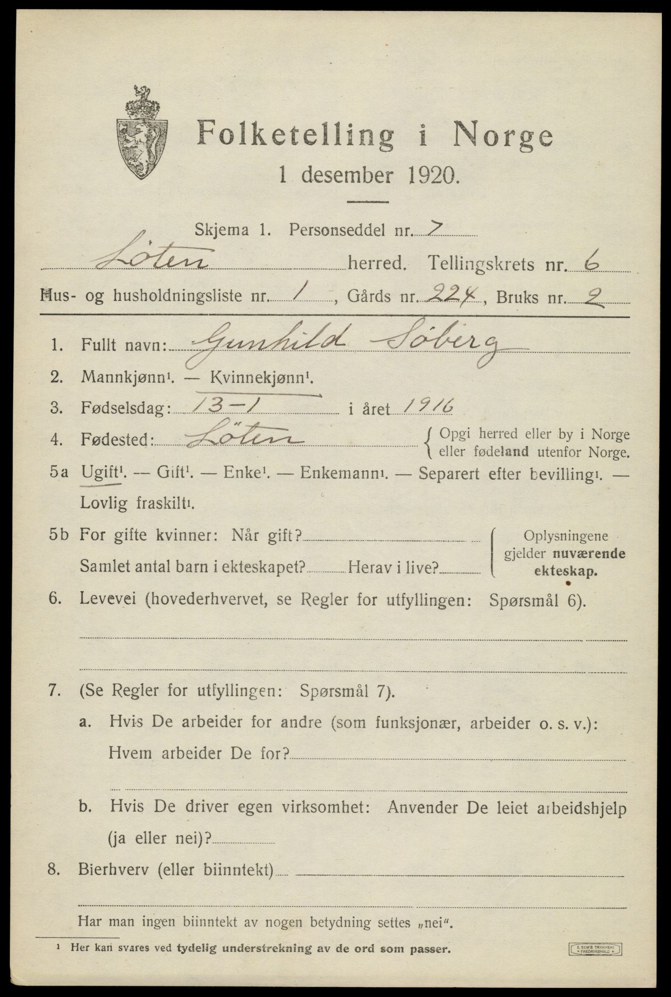 SAH, 1920 census for Løten, 1920, p. 11873