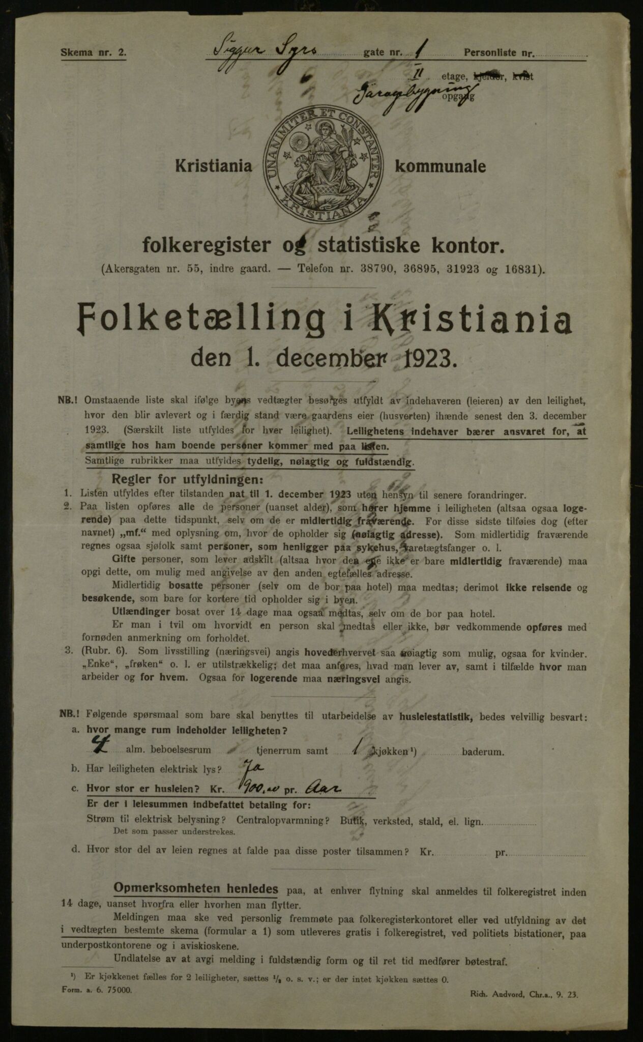 OBA, Municipal Census 1923 for Kristiania, 1923, p. 105355