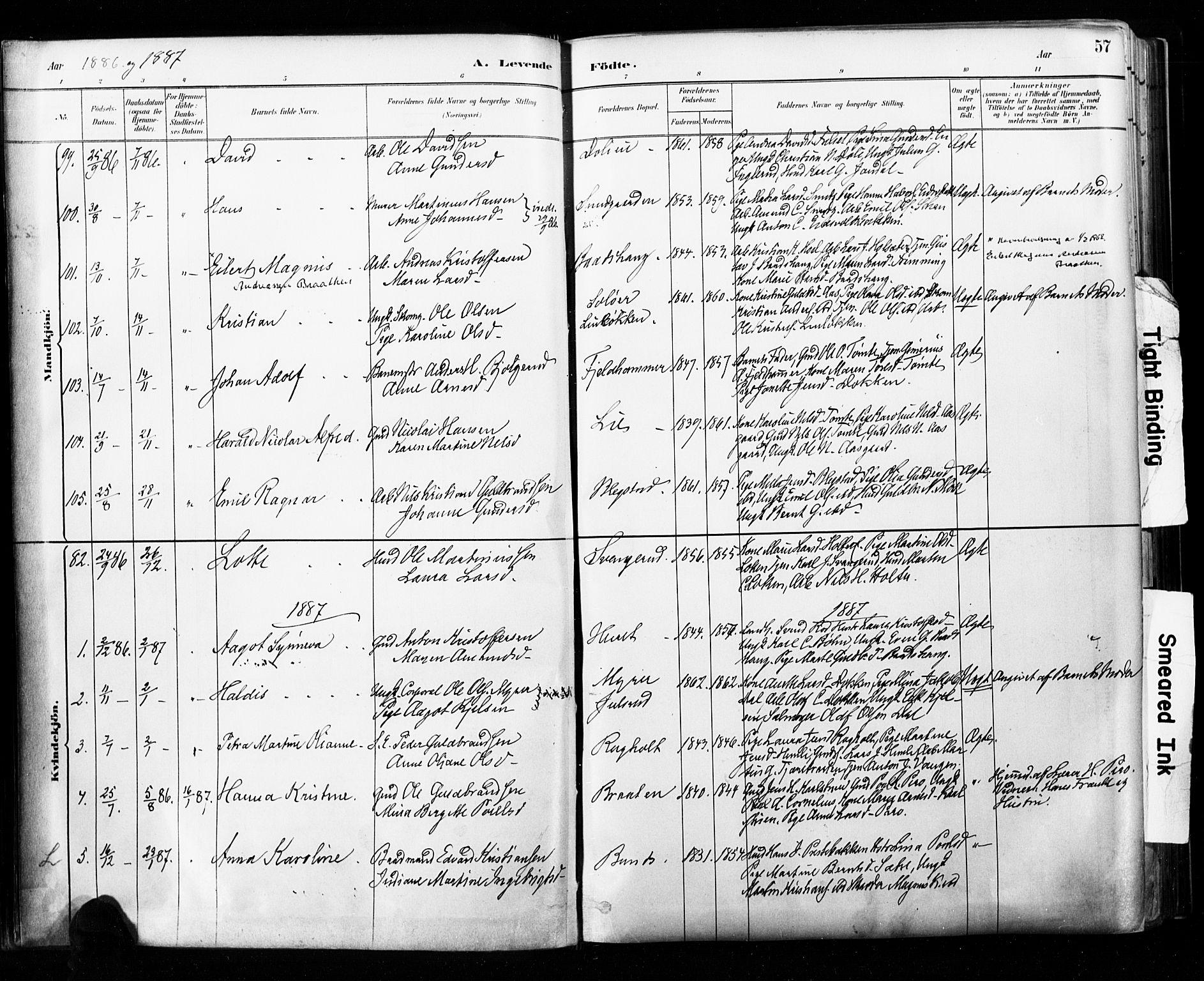 Eidsvoll prestekontor Kirkebøker, SAO/A-10888/F/Fa/L0002: Parish register (official) no. I 2, 1882-1895, p. 57