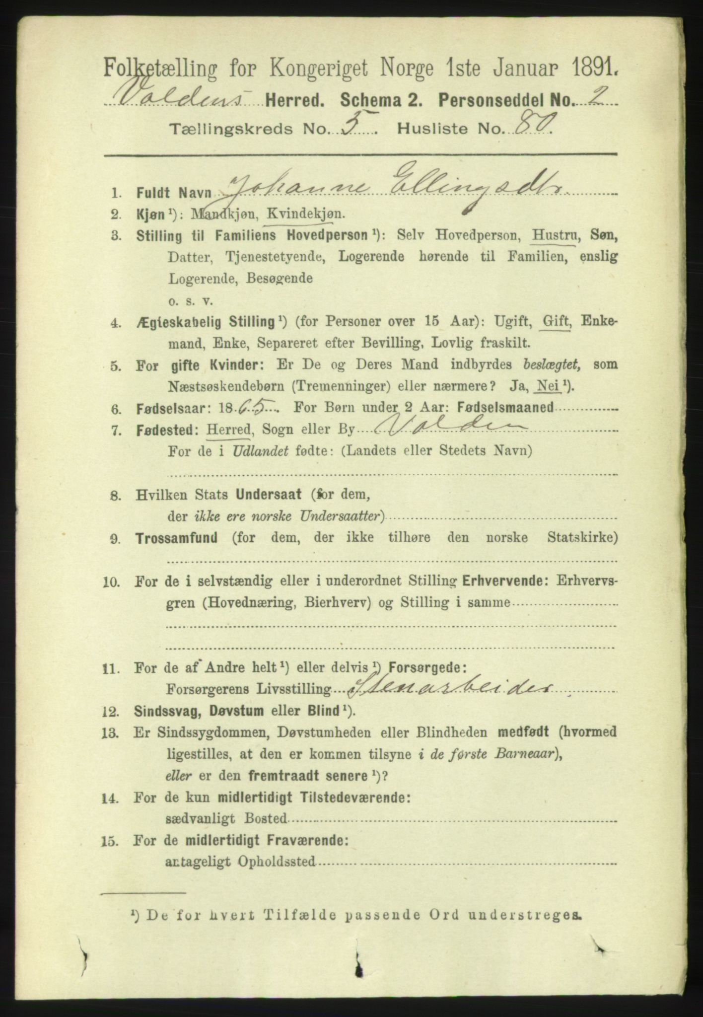 RA, 1891 census for 1519 Volda, 1891, p. 2786