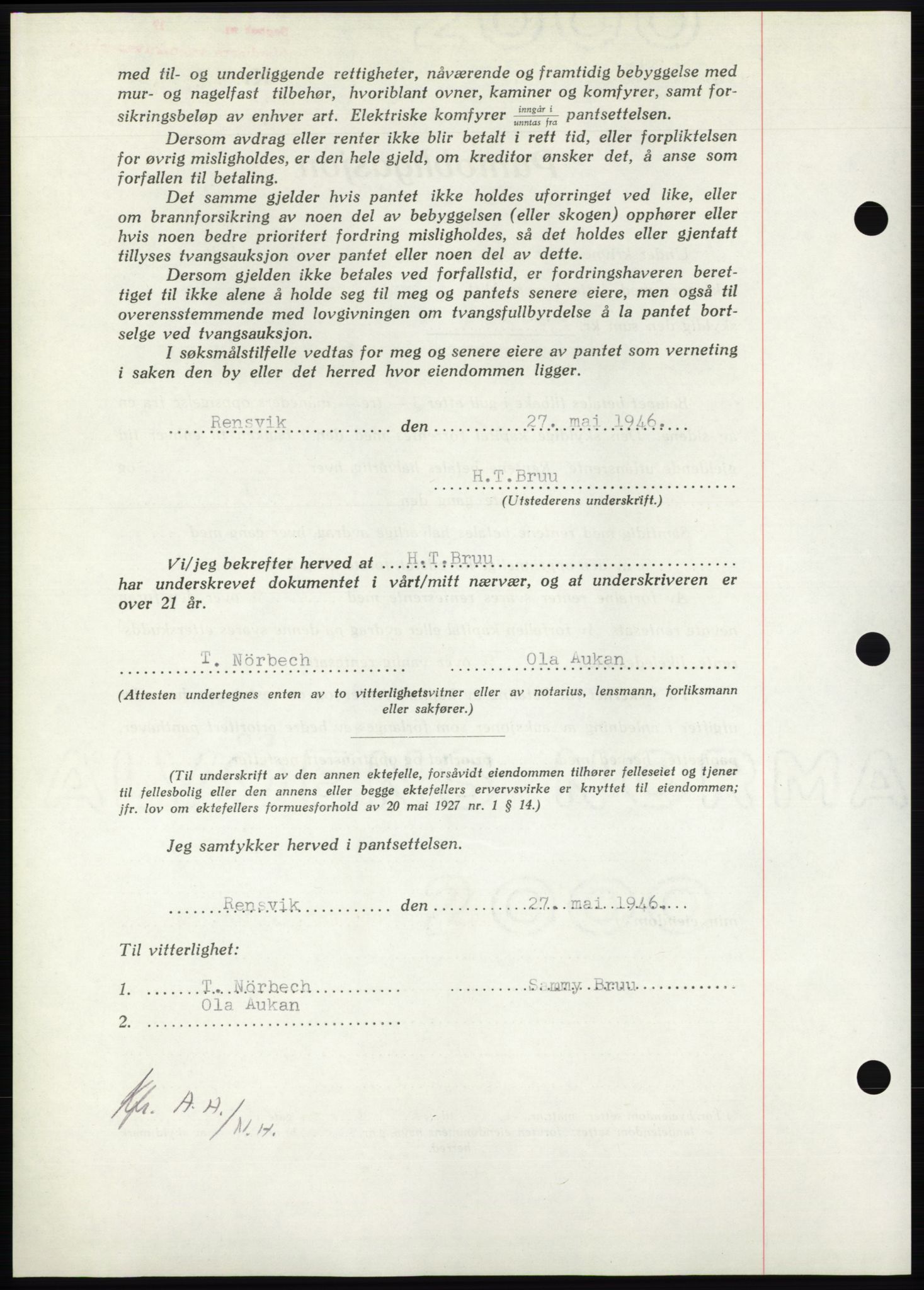 Nordmøre sorenskriveri, AV/SAT-A-4132/1/2/2Ca: Mortgage book no. B94, 1946-1946, Diary no: : 1052/1946