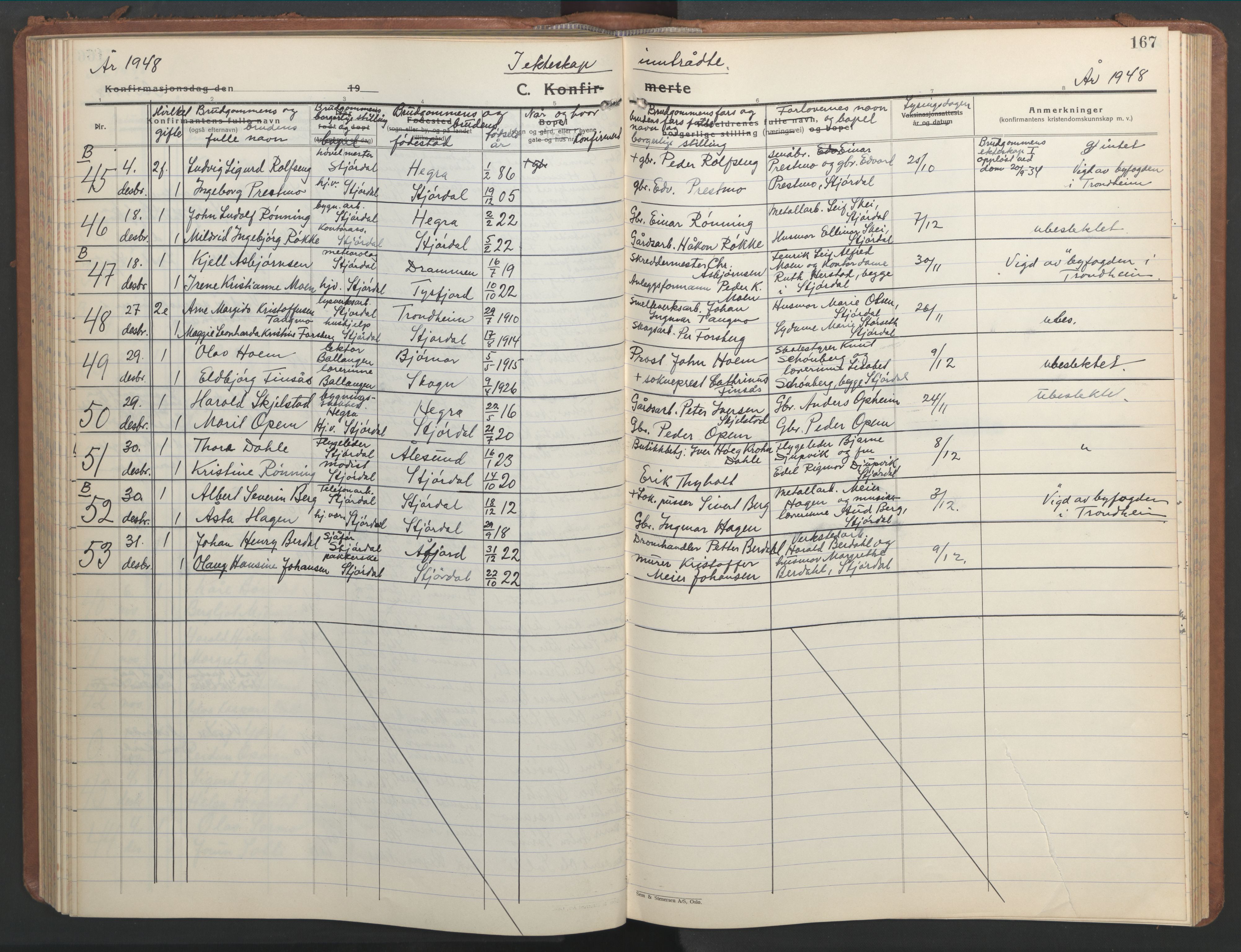 Ministerialprotokoller, klokkerbøker og fødselsregistre - Nord-Trøndelag, SAT/A-1458/709/L0089: Parish register (copy) no. 709C03, 1935-1948, p. 167