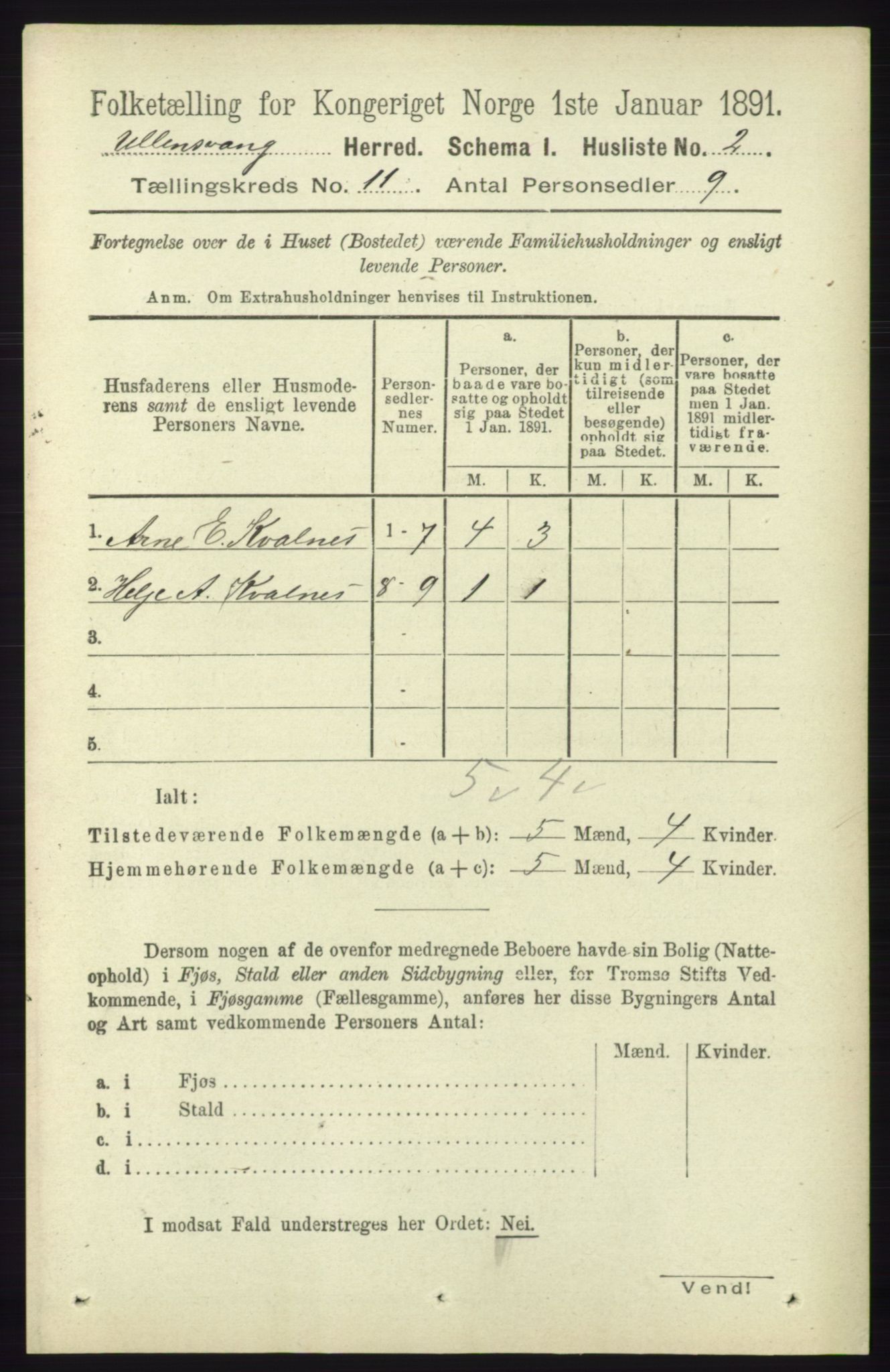 RA, 1891 census for 1230 Ullensvang, 1891, p. 4203