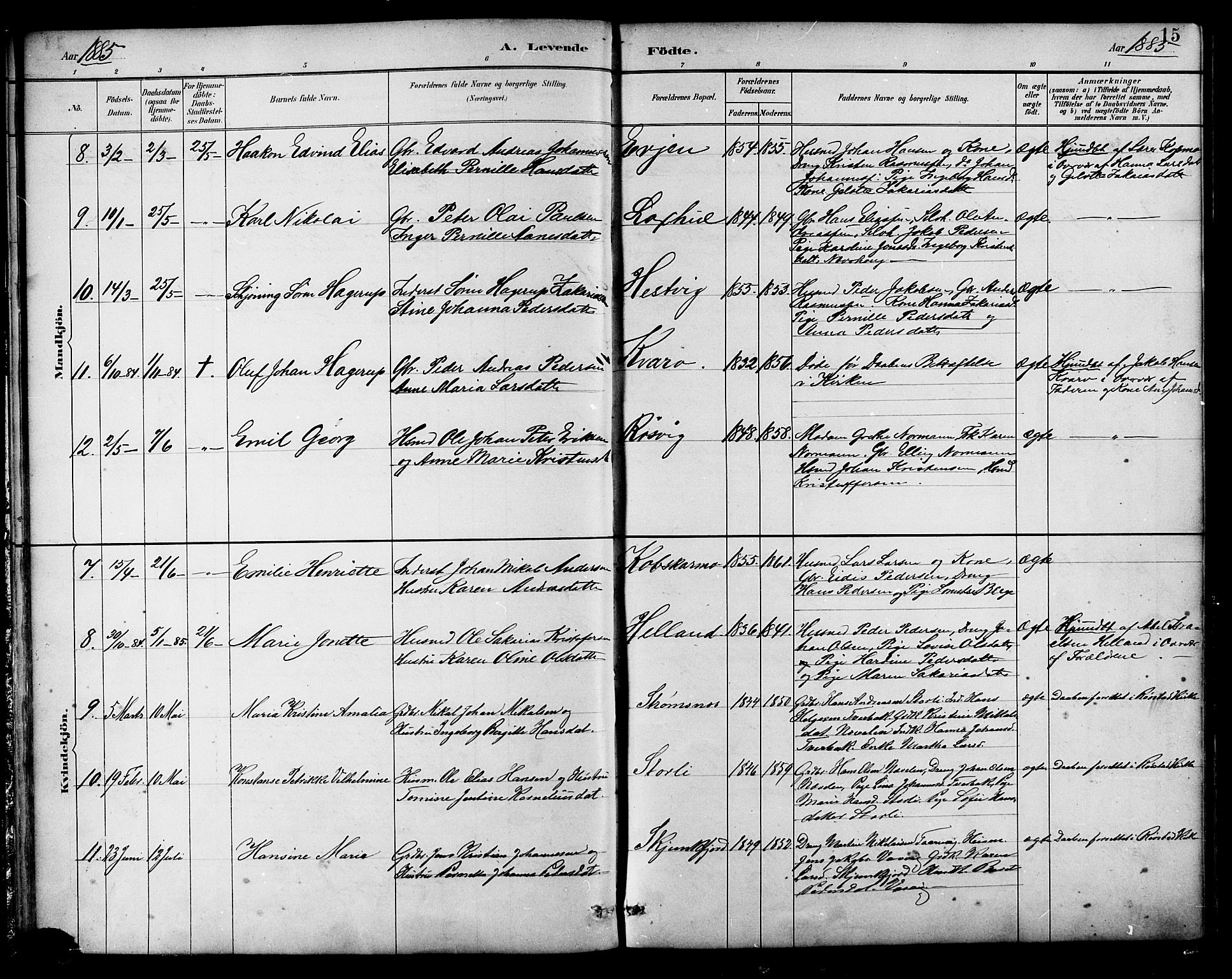 Ministerialprotokoller, klokkerbøker og fødselsregistre - Nordland, AV/SAT-A-1459/854/L0777: Parish register (official) no. 854A01 /1, 1883-1891, p. 15