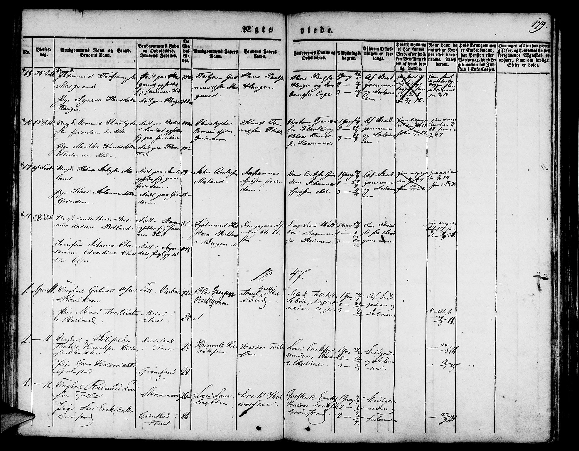 Etne sokneprestembete, SAB/A-75001/H/Haa: Parish register (official) no. A 7, 1831-1847, p. 179