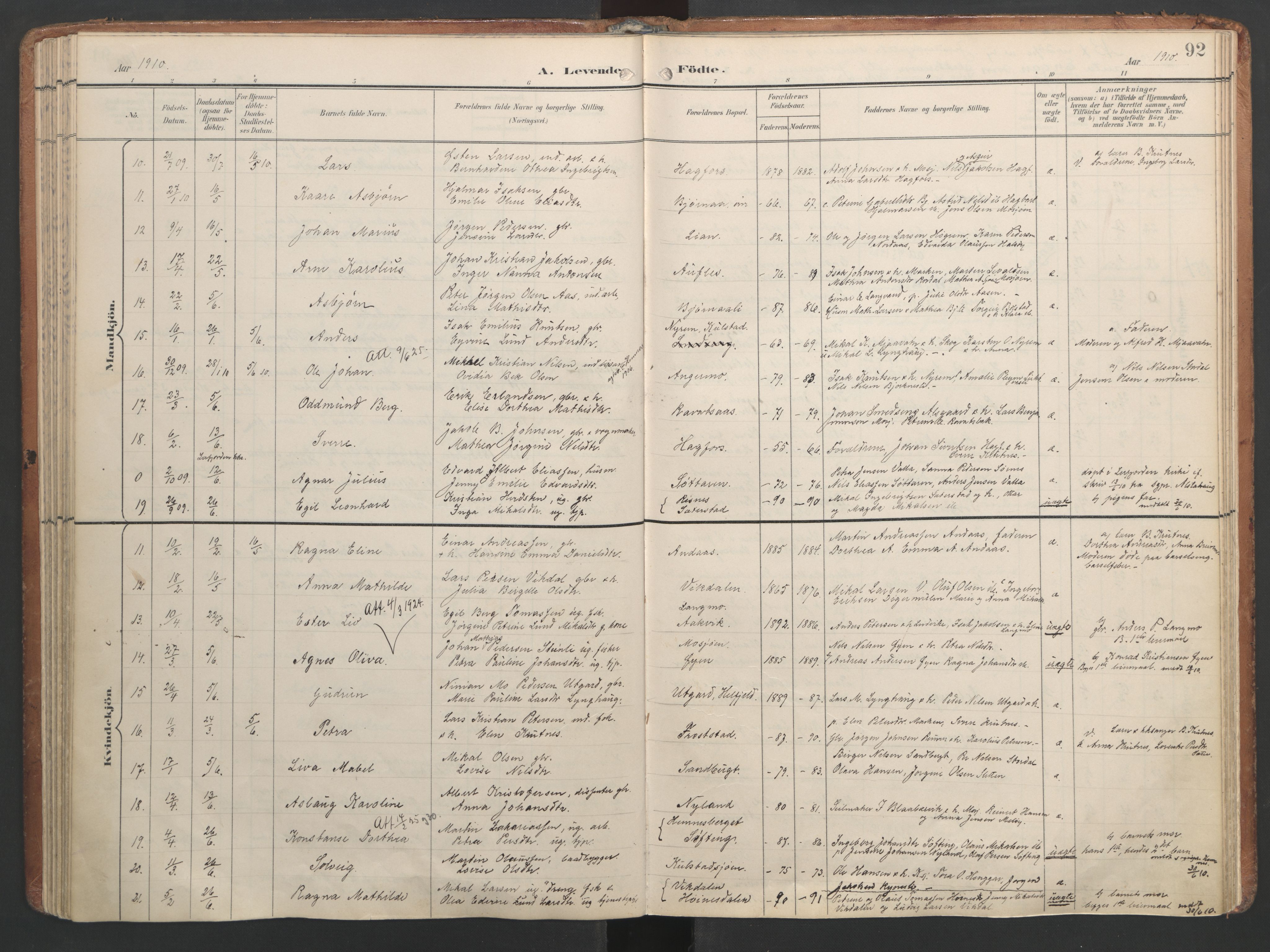 Ministerialprotokoller, klokkerbøker og fødselsregistre - Nordland, SAT/A-1459/820/L0297: Parish register (official) no. 820A18, 1897-1917, p. 92