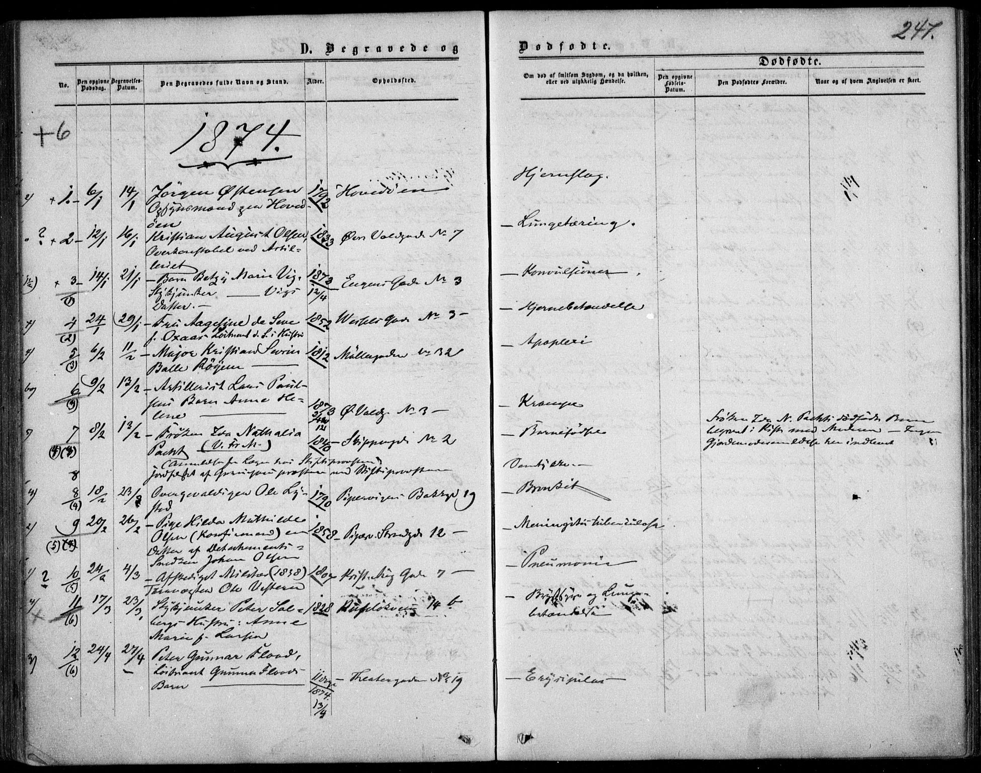 Garnisonsmenigheten Kirkebøker, SAO/A-10846/F/Fa/L0011: Parish register (official) no. 11, 1870-1880, p. 247