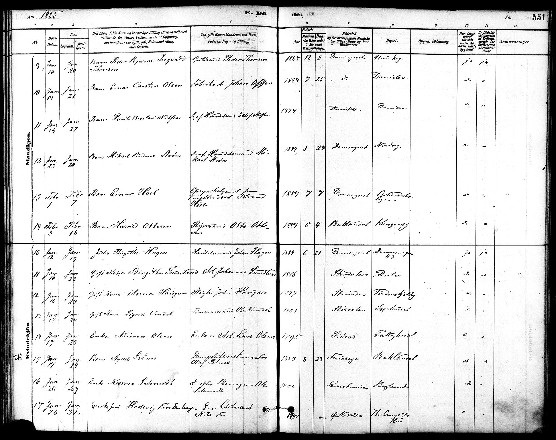 Ministerialprotokoller, klokkerbøker og fødselsregistre - Sør-Trøndelag, SAT/A-1456/601/L0058: Parish register (official) no. 601A26, 1877-1891, p. 551