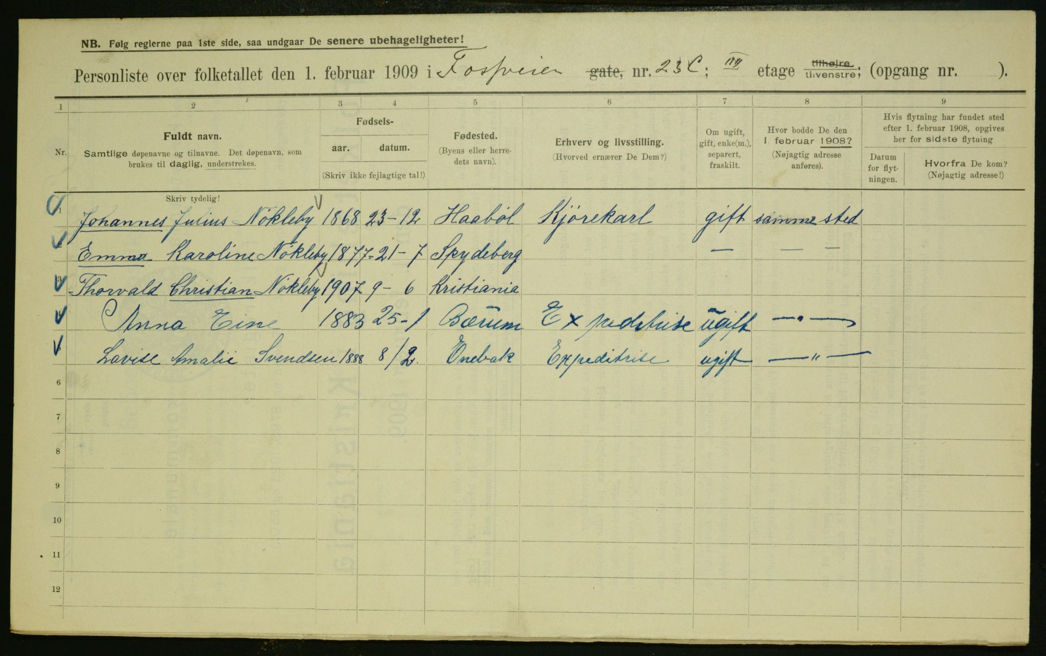 OBA, Municipal Census 1909 for Kristiania, 1909, p. 22900