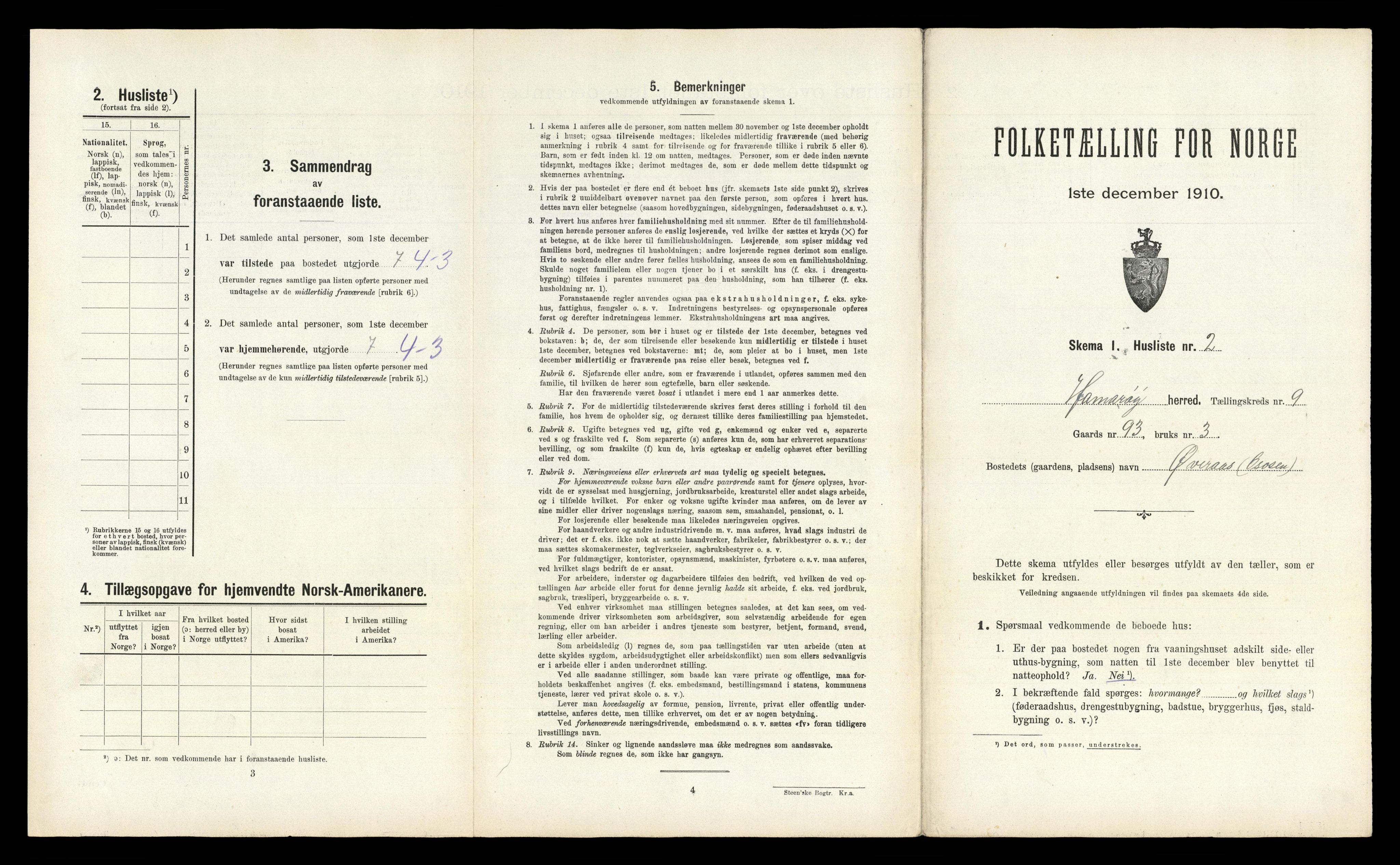 RA, 1910 census for Hamarøy, 1910, p. 908