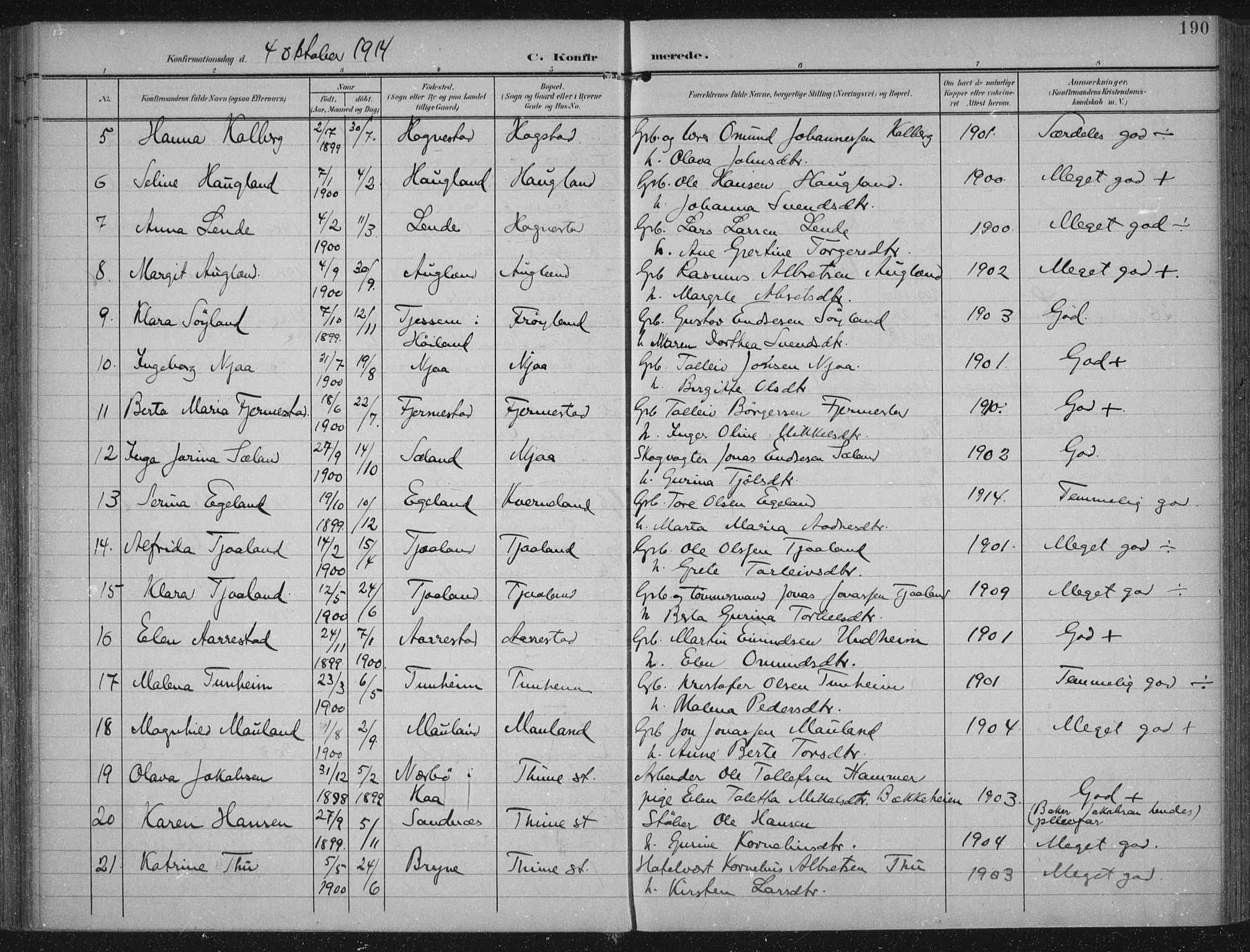 Lye sokneprestkontor, AV/SAST-A-101794/002/A/L0001: Parish register (official) no. A 12, 1904-1920, p. 190