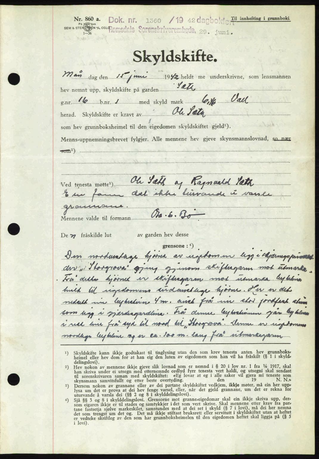 Romsdal sorenskriveri, AV/SAT-A-4149/1/2/2C: Mortgage book no. A12, 1942-1942, Diary no: : 1360/1942