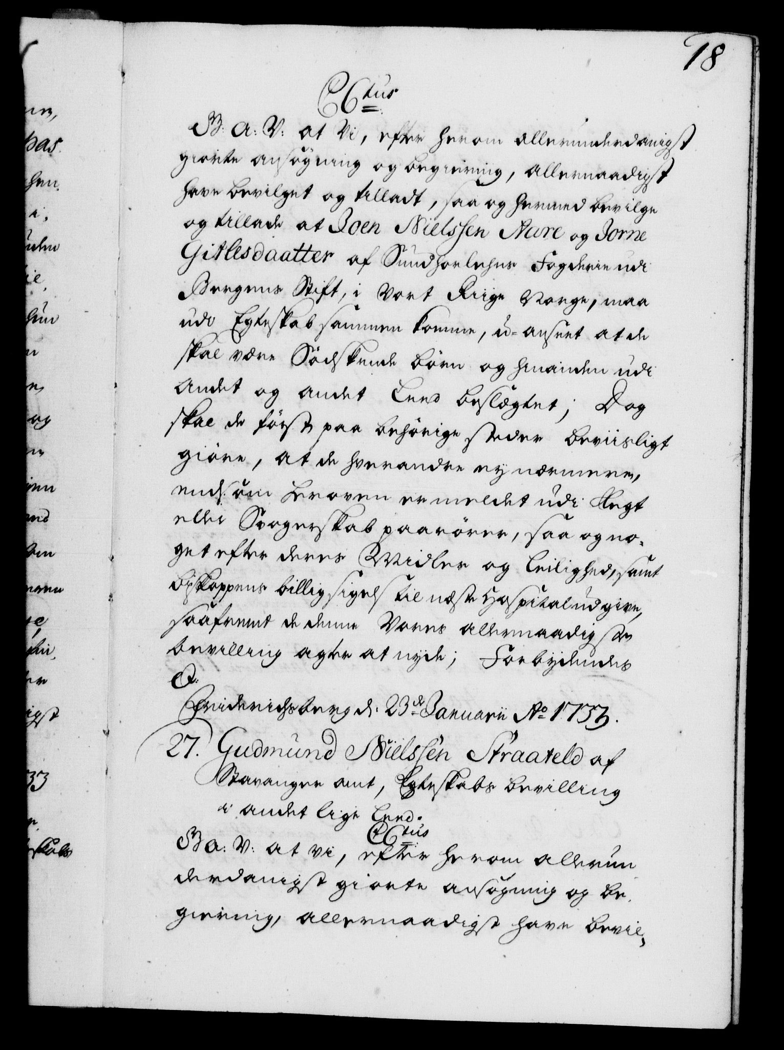 Danske Kanselli 1572-1799, AV/RA-EA-3023/F/Fc/Fca/Fcaa/L0028: Norske registre, 1733-1734, p. 18a