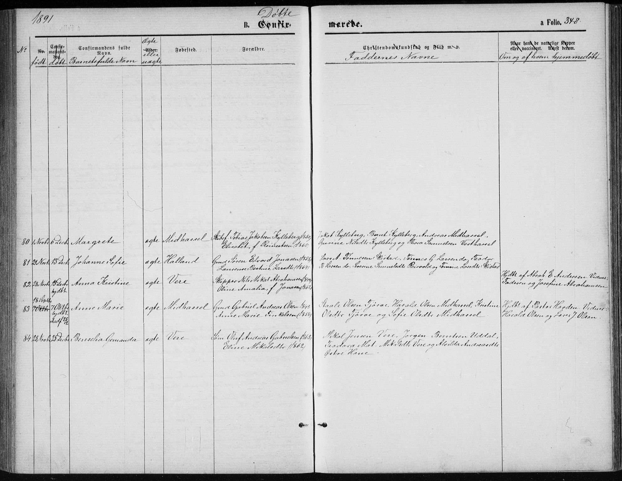 Lista sokneprestkontor, AV/SAK-1111-0027/F/Fb/L0004: Parish register (copy) no. B 4, 1877-1891, p. 348