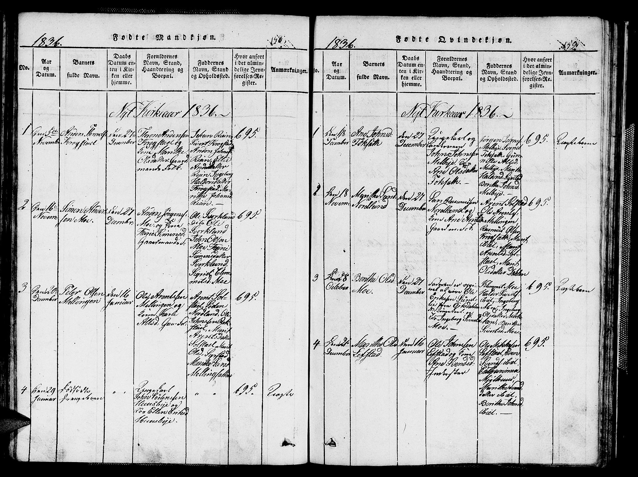 Ministerialprotokoller, klokkerbøker og fødselsregistre - Sør-Trøndelag, SAT/A-1456/667/L0796: Parish register (copy) no. 667C01, 1817-1836, p. 158-159
